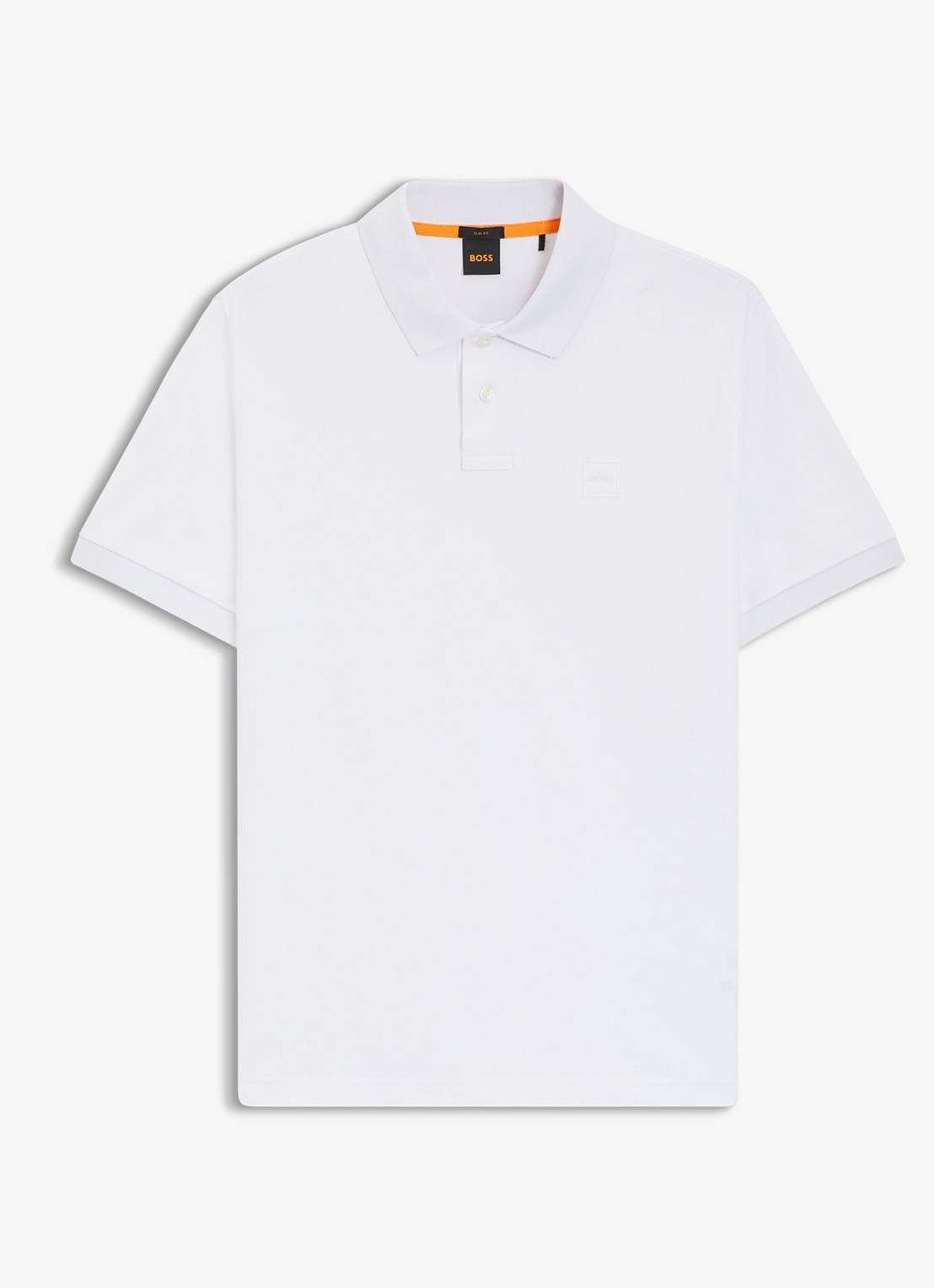 BOSS Slim-fit polo van stretchkatoen met logopatch - voorkant 2 wit
