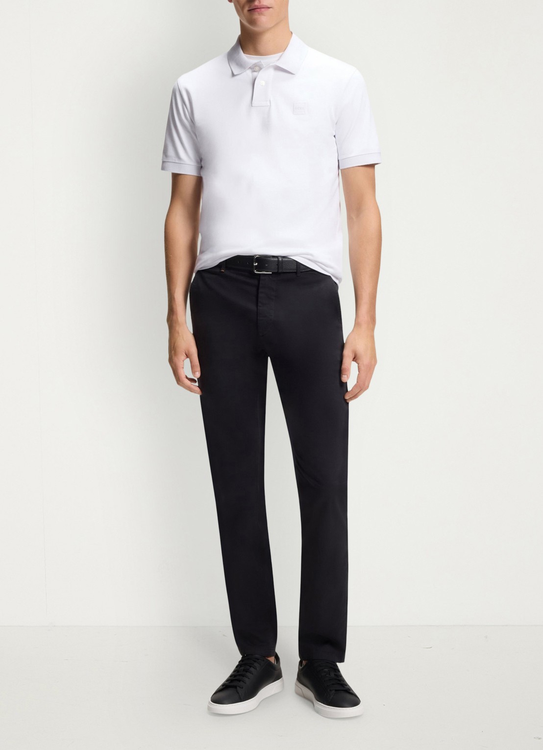 BOSS Slim-fit polo van stretchkatoen met logopatch - voorkant 3 wit