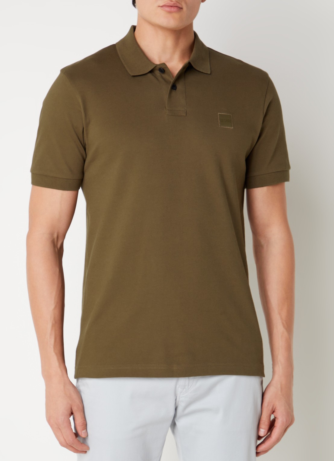 BOSS Slim-fit polo van stretchkatoen met logopatch - detail 2 mosgroen