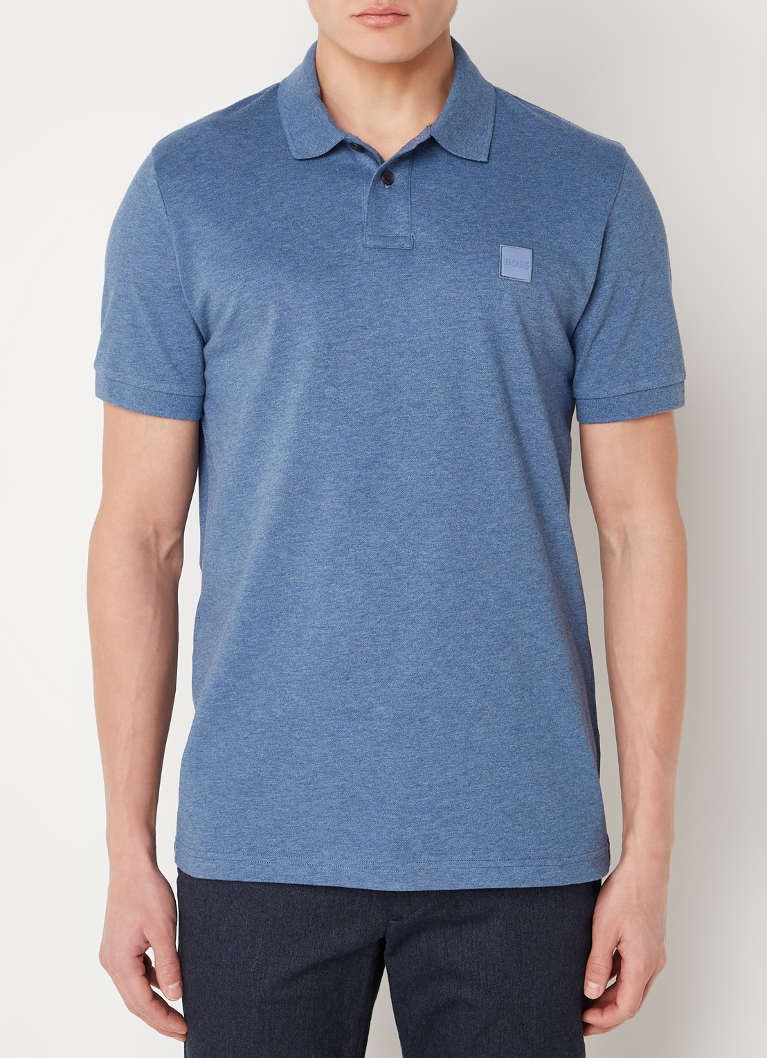 BOSS Slim-fit polo van stretchkatoen met logopatch - detail 4 staalblauw