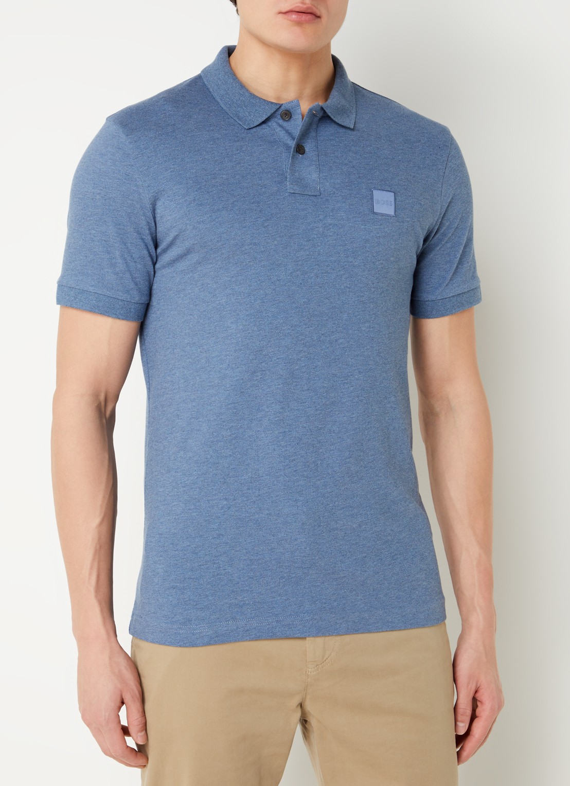 BOSS Slim-fit polo van stretchkatoen met logopatch - detail 5 staalblauw