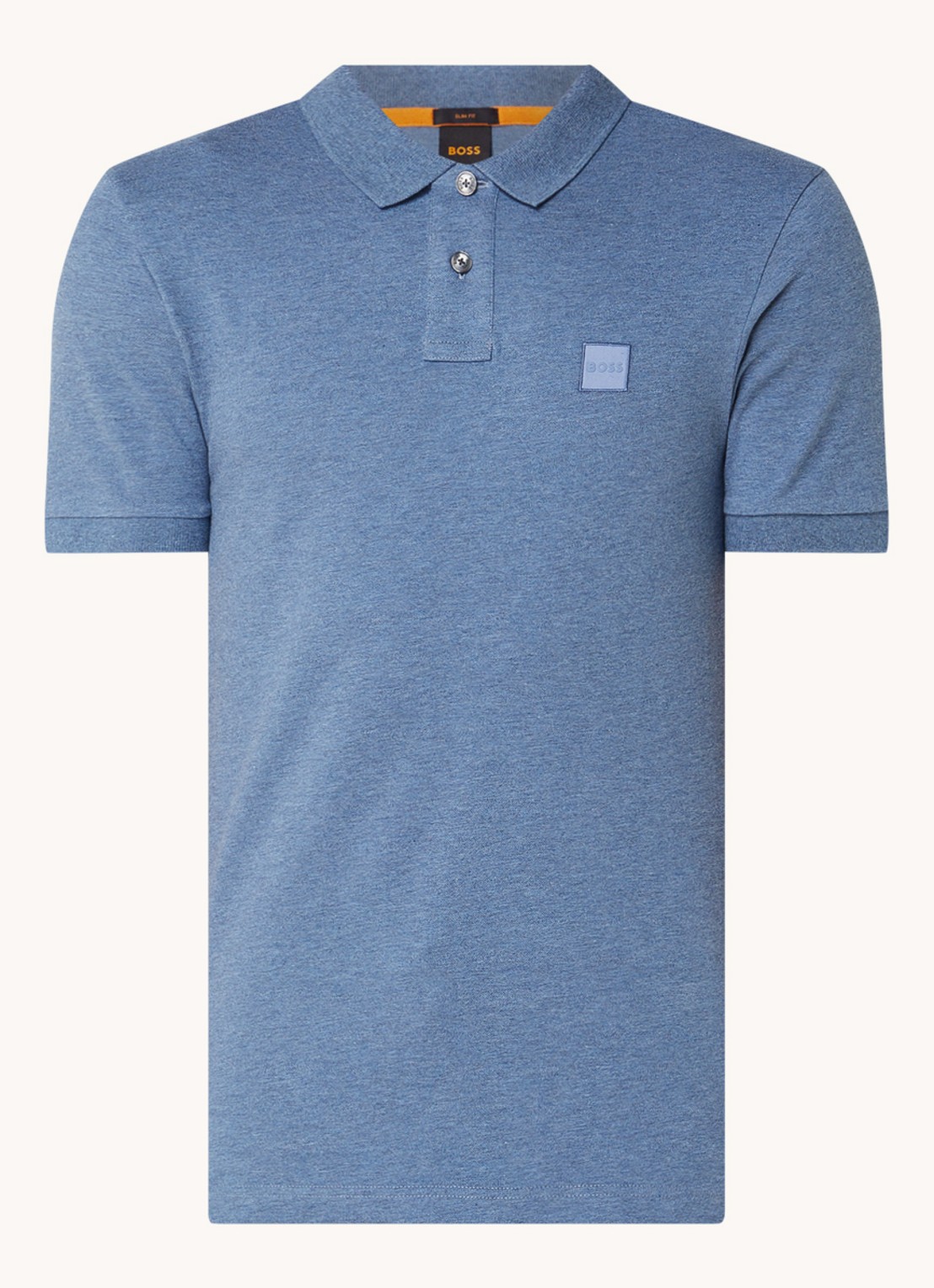 BOSS Slim-fit polo van stretchkatoen met logopatch - voorkant 3 staalblauw