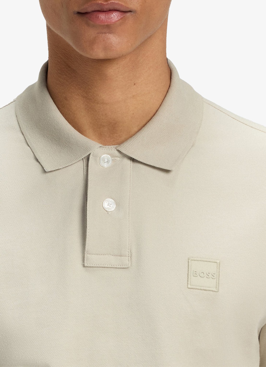 BOSS Slim-fit polo van stretchkatoen met logopatch - detail 2 beige
