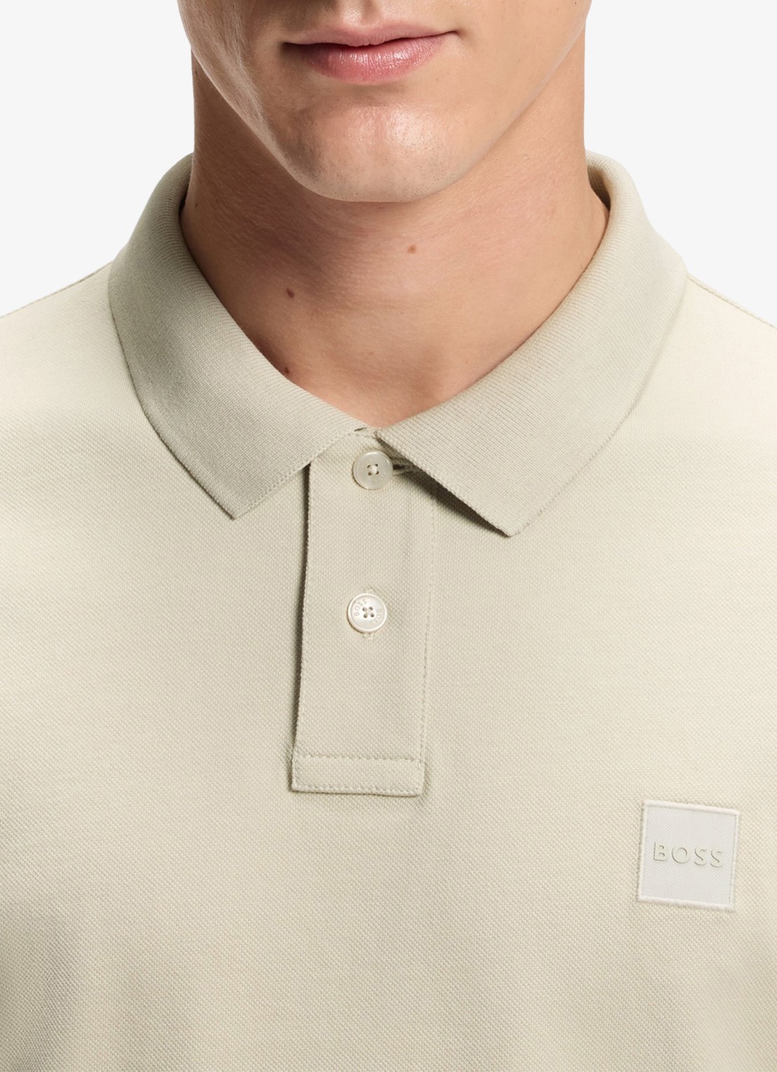 BOSS Slim-fit polo van stretchkatoen met logopatch - detail 3 beige