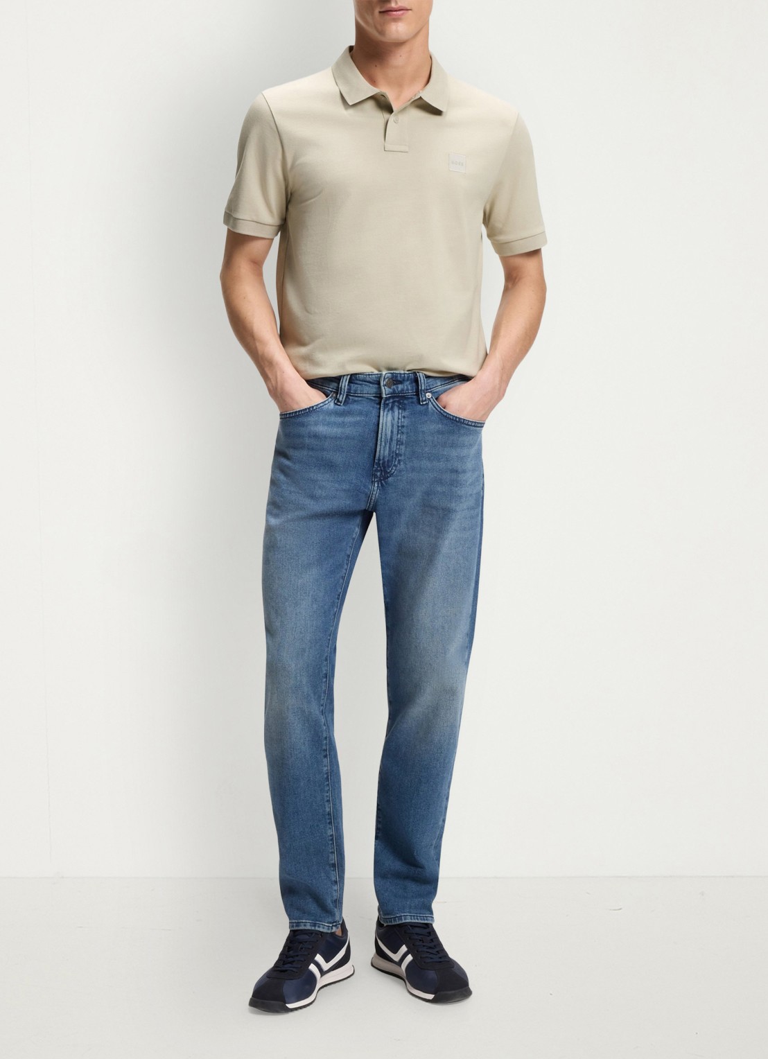 BOSS Slim-fit polo van stretchkatoen met logopatch - voorkant 6 beige
