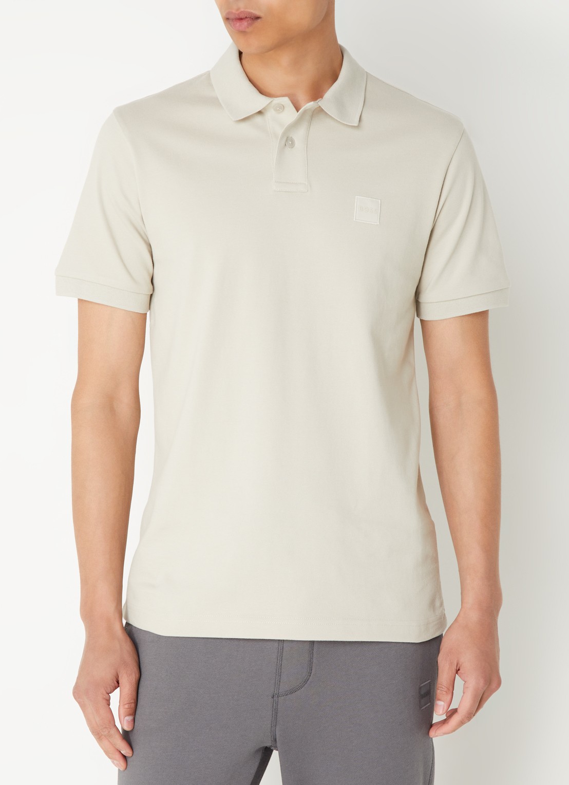 BOSS Slim-fit polo van stretchkatoen met logopatch - detail 4 beige