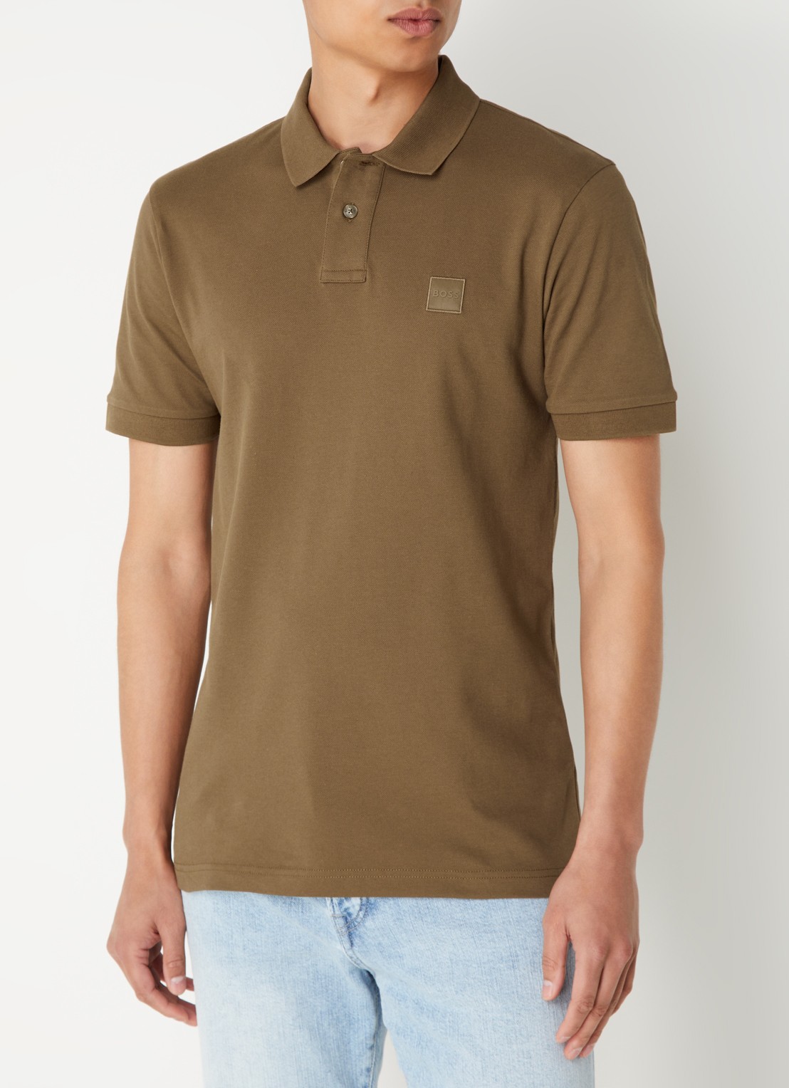 BOSS Slim-fit polo van stretchkatoen met logopatch - detail 4 bruin