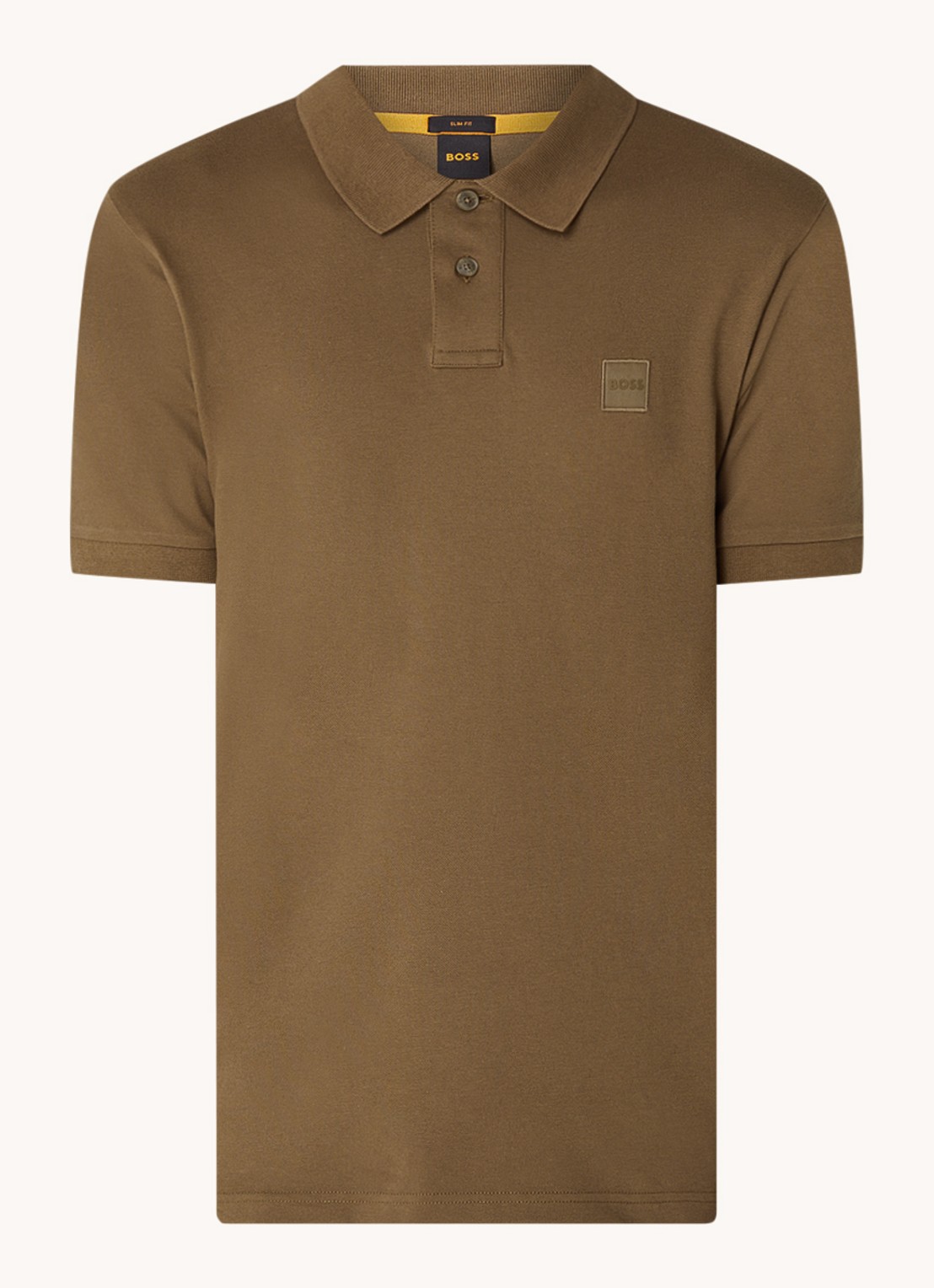 BOSS Slim-fit polo van stretchkatoen met logopatch - voorkant bruin