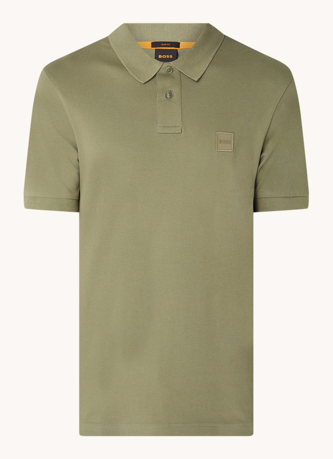 BOSS Slim-fit polo van stretchkatoen met logopatch - voorkant 2 groen