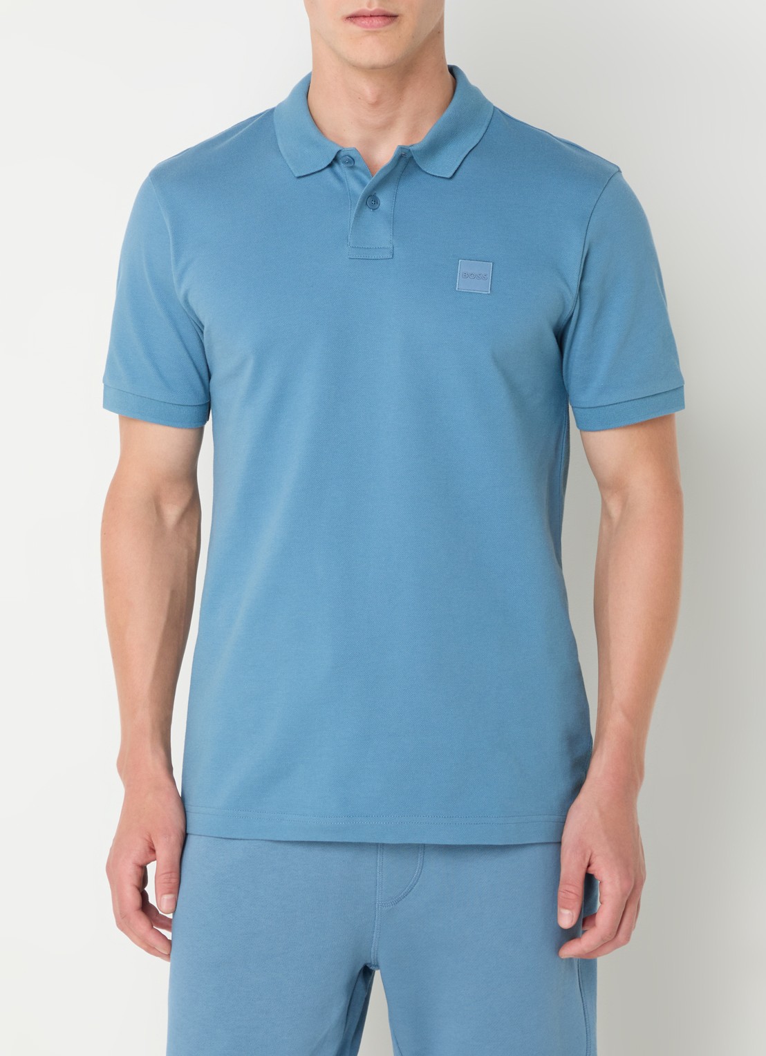 BOSS Slim-fit polo van stretchkatoen met logopatch - detail 4 blauwgrijs