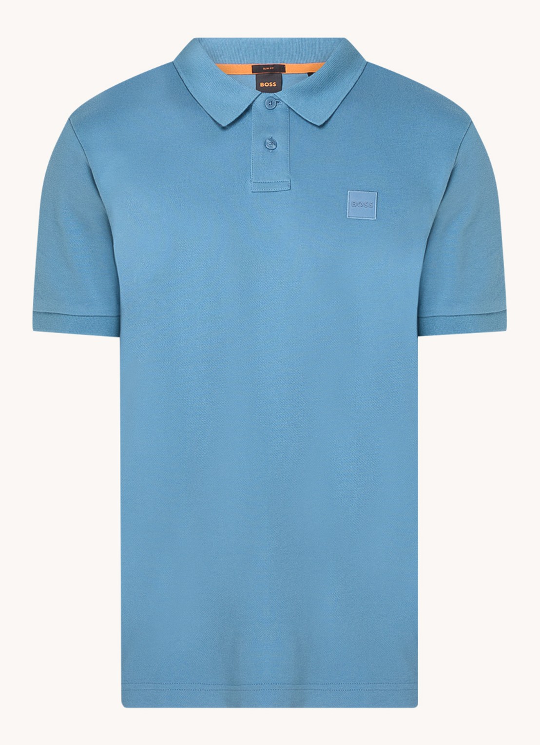 BOSS Slim-fit polo van stretchkatoen met logopatch - voorkant blauwgrijs
