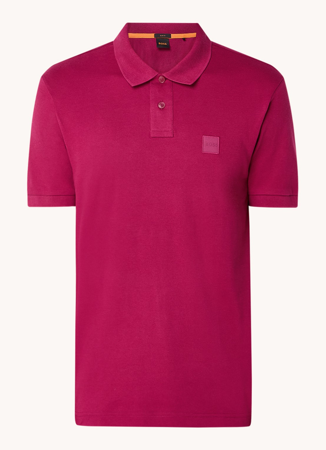 BOSS Slim-fit polo van stretchkatoen met logopatch - voorkant cranberryrood