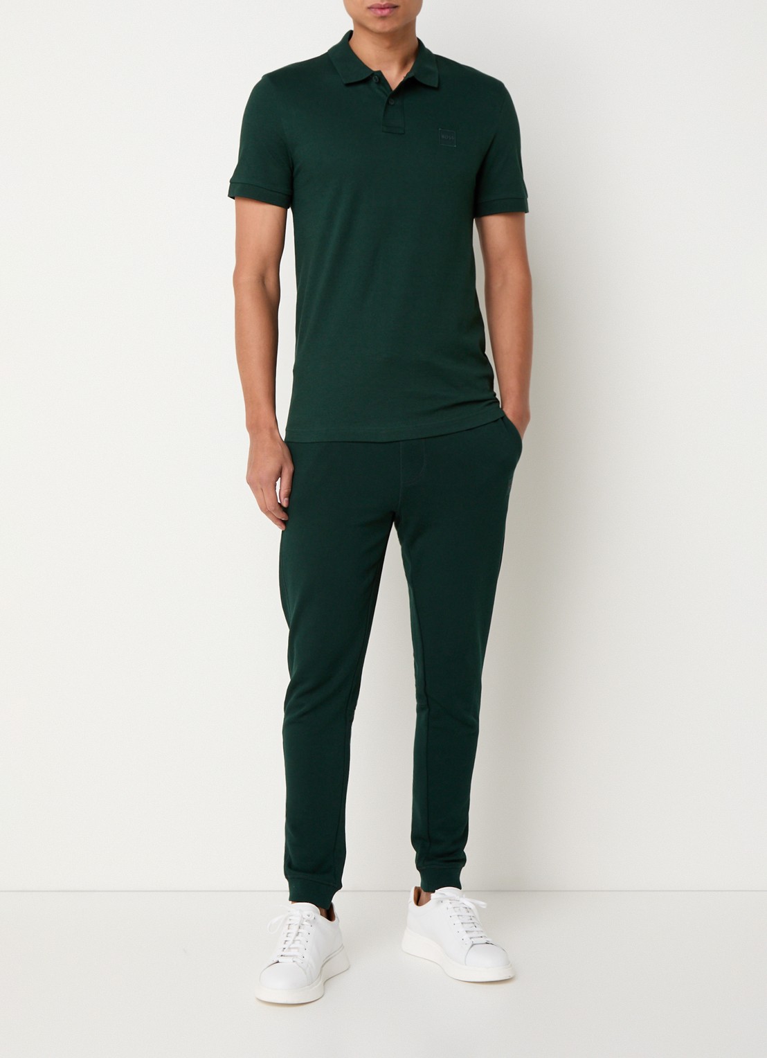 BOSS Slim-fit polo van stretchkatoen met logopatch - voorkant 3 groen