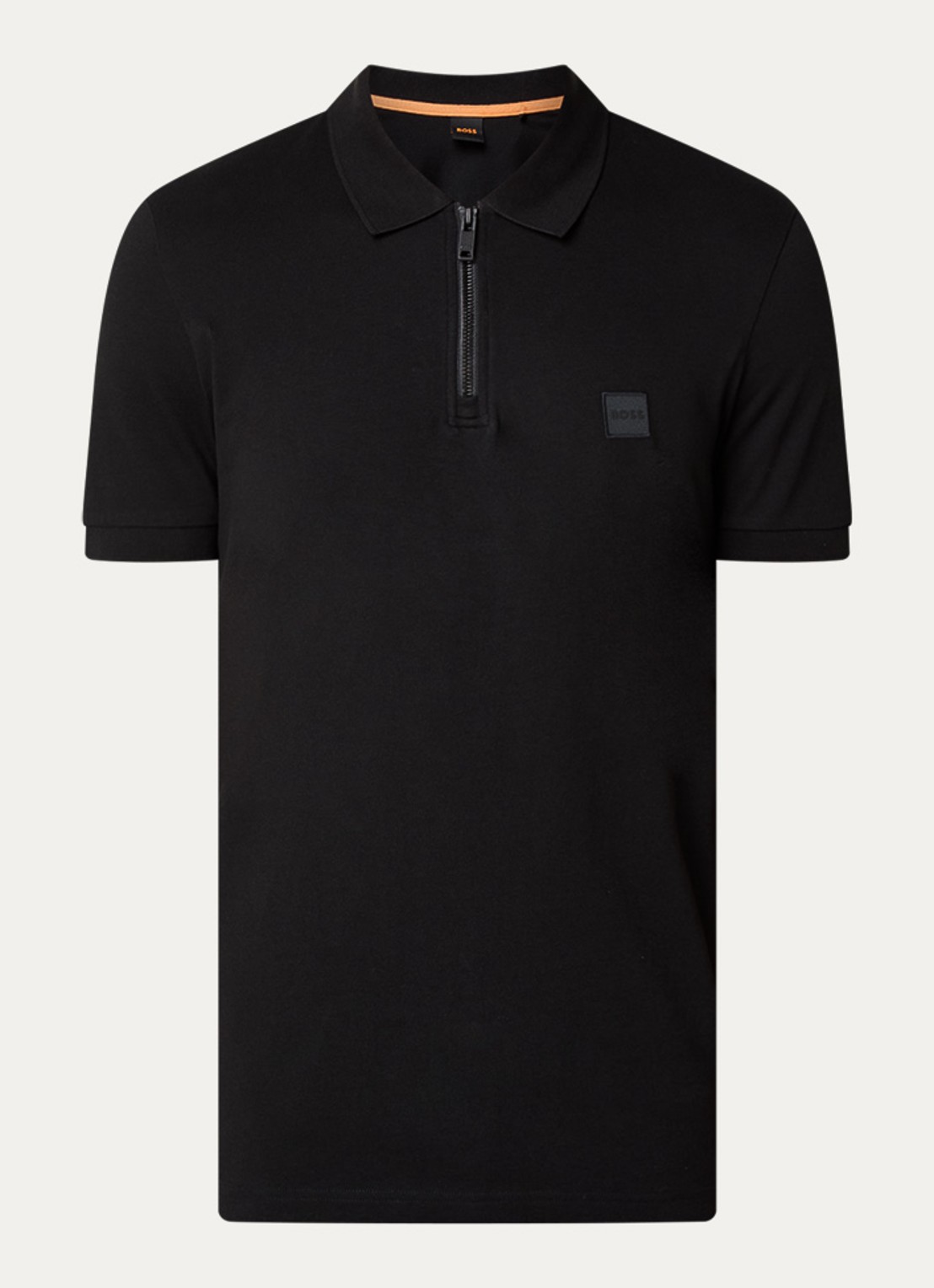BOSS Slim-fit polo van stretchkatoen met logopatch - voorkant black-001 / zwart