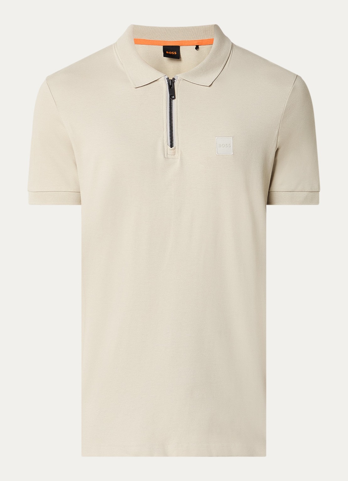 BOSS Slim-fit polo van stretchkatoen met logopatch - voorkant light beige-271 / beige