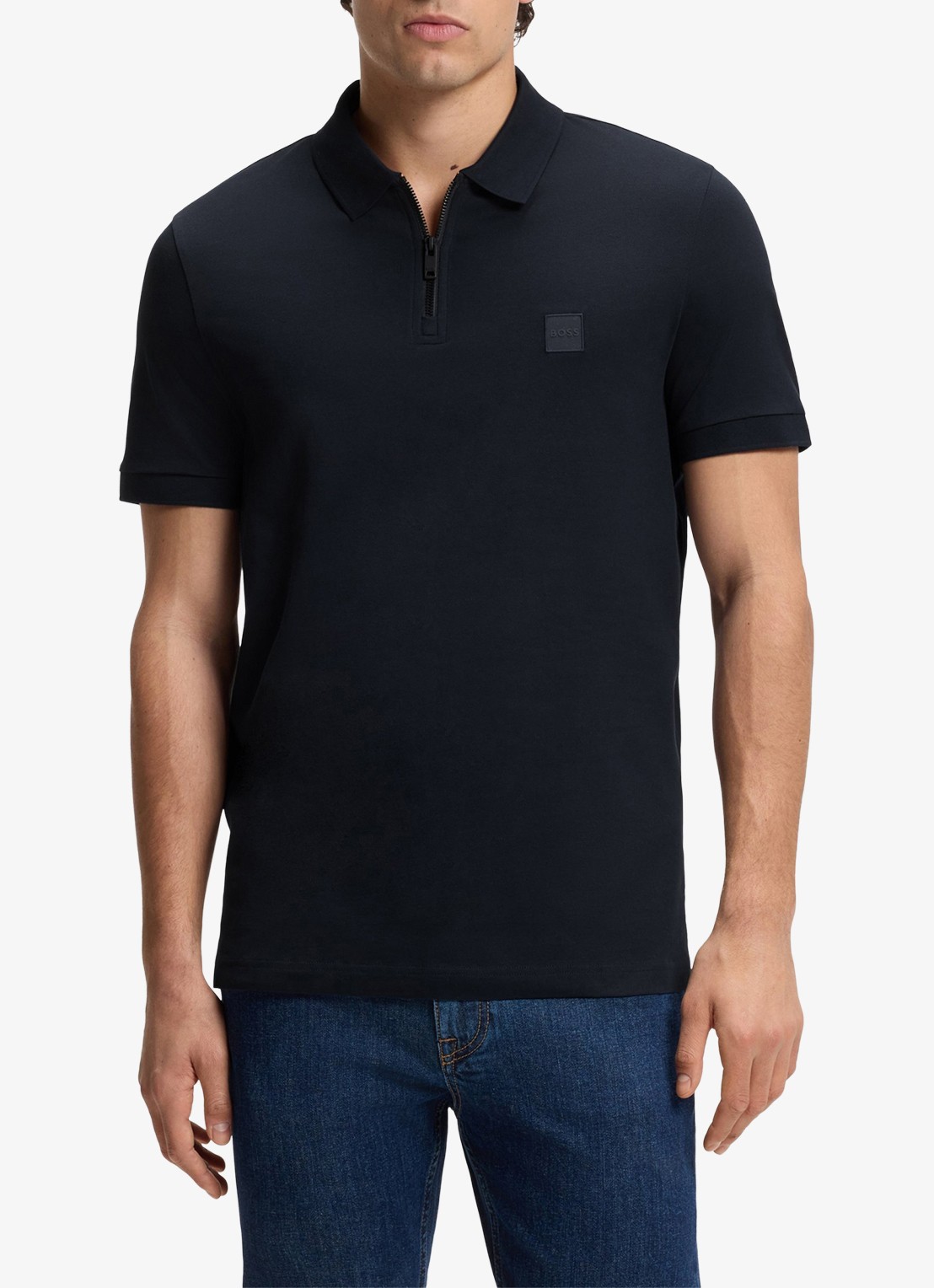 BOSS Slim-fit polo van stretchkatoen met logopatch - detail 6 dark blue-404 / blauw