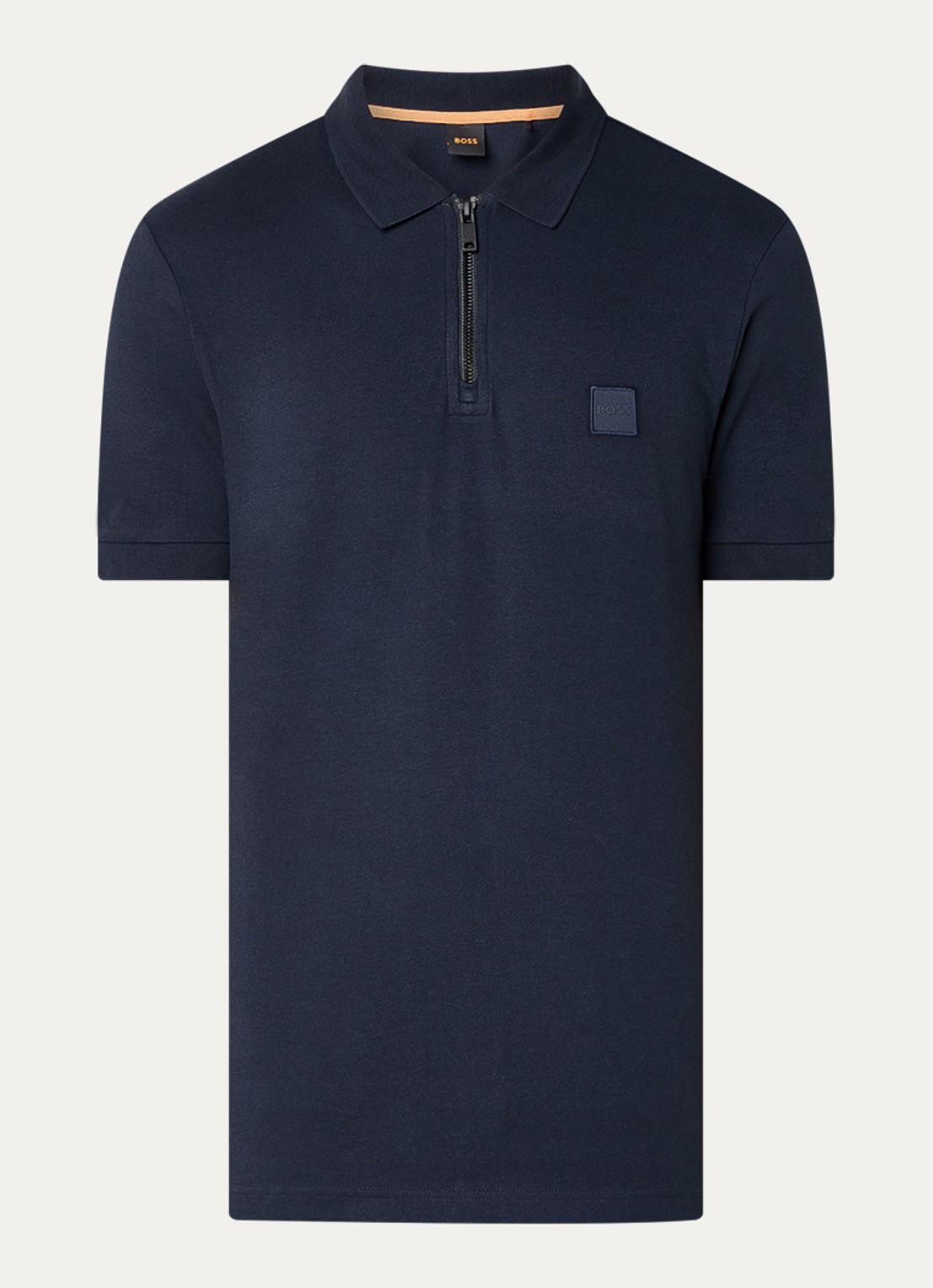 BOSS Slim-fit polo van stretchkatoen met logopatch - voorkant 3 dark blue-404 / blauw