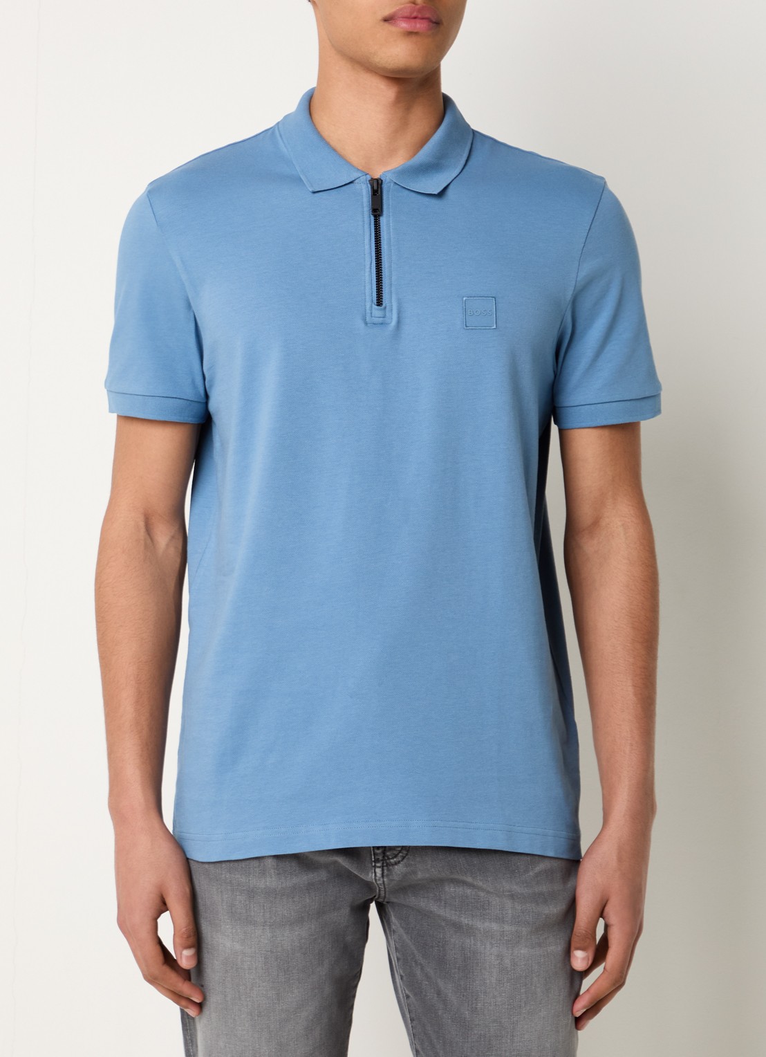 BOSS Slim-fit polo van stretchkatoen met logopatch - detail 2 open blue-462 / blauw