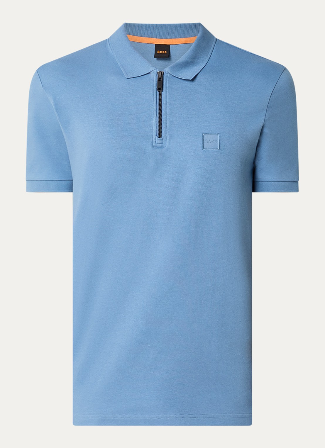 BOSS Slim-fit polo van stretchkatoen met logopatch - voorkant 3 open blue-462 / blauw