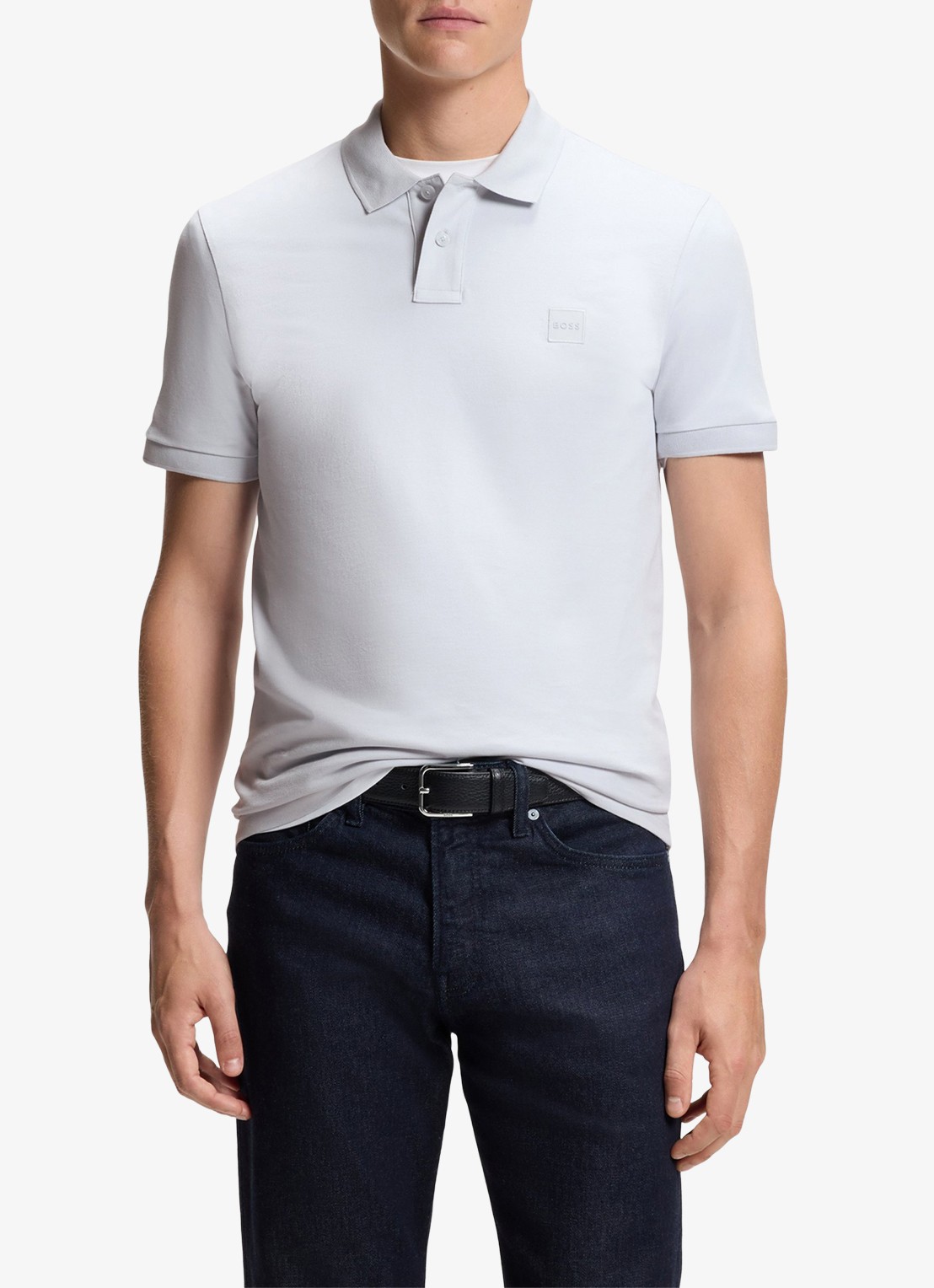 BOSS Slim-fit polo van stretchkatoen met logopatch - detail 6 lichtgrijs