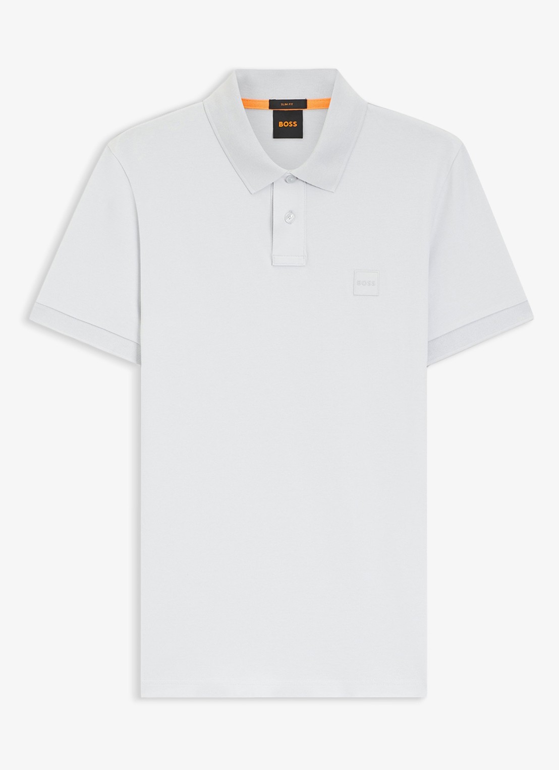 BOSS Slim-fit polo van stretchkatoen met logopatch - voorkant 3 lichtgrijs