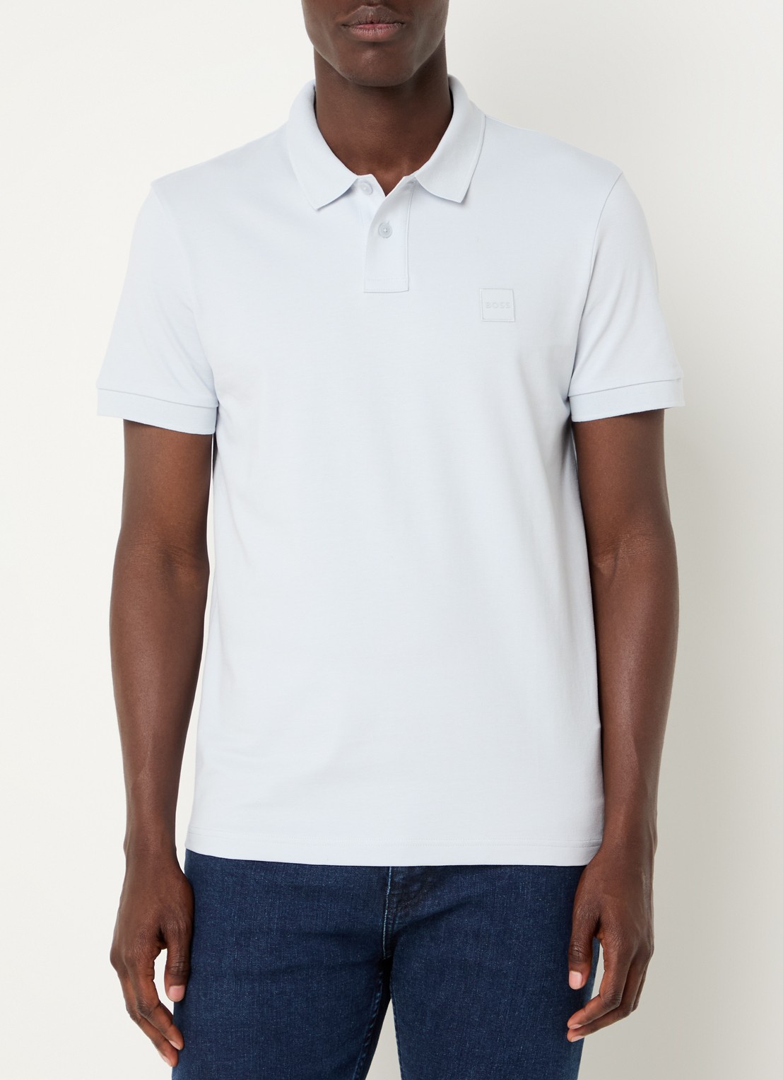 BOSS Slim-fit polo van stretchkatoen met logopatch - detail 8 lichtgrijs