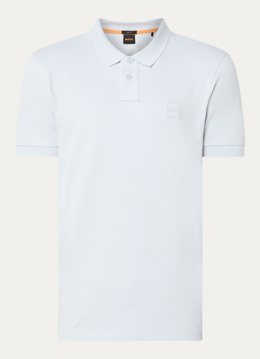 BOSS Slim-fit polo van stretchkatoen met logopatch - voorkant 5 lichtgrijs