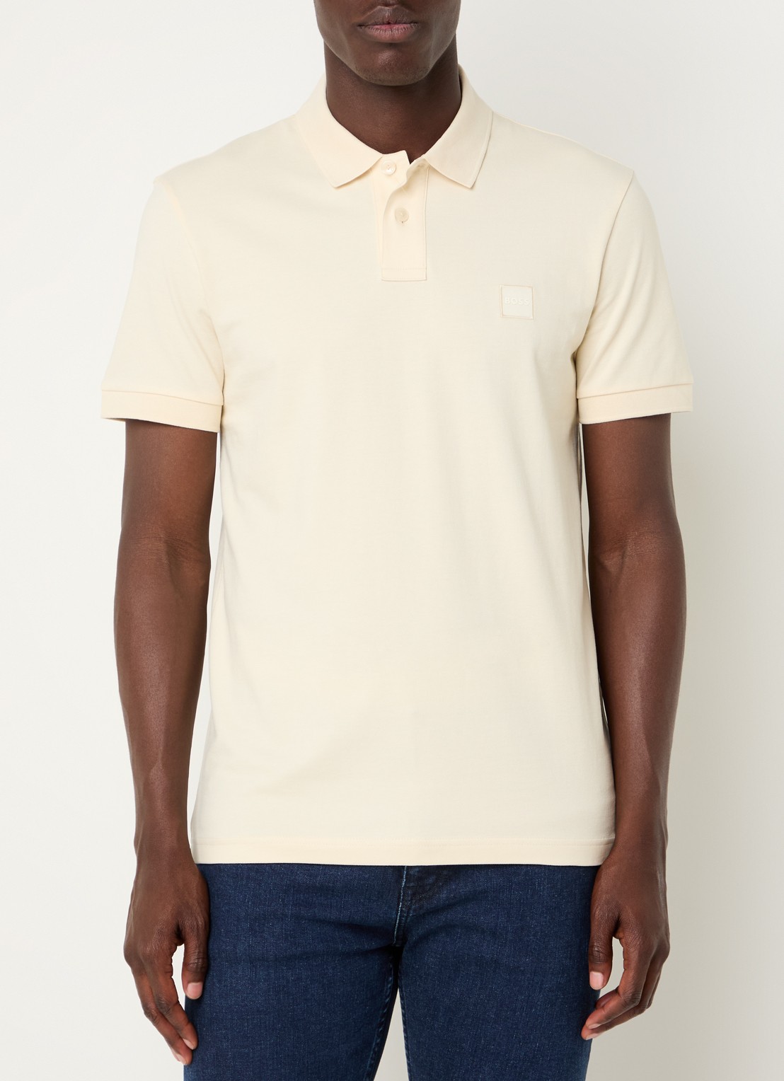 BOSS Slim-fit polo van stretchkatoen met logopatch - detail 4 vanillegeel