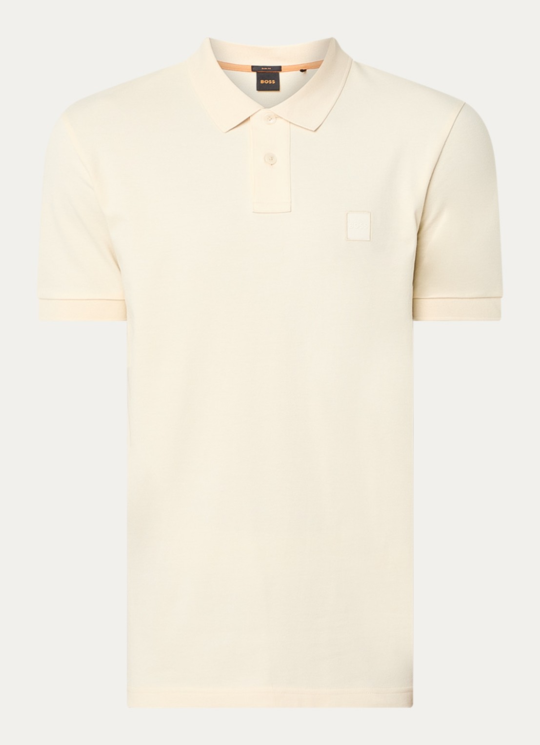 BOSS Slim-fit polo van stretchkatoen met logopatch - voorkant 2 vanillegeel