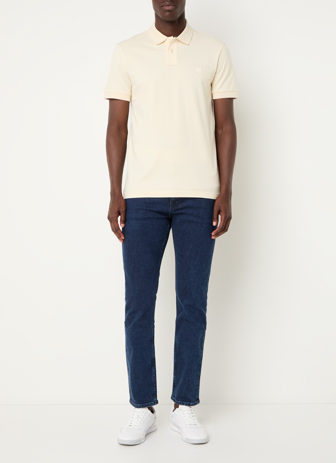 BOSS Slim-fit polo van stretchkatoen met logopatch - voorkant 3 vanillegeel