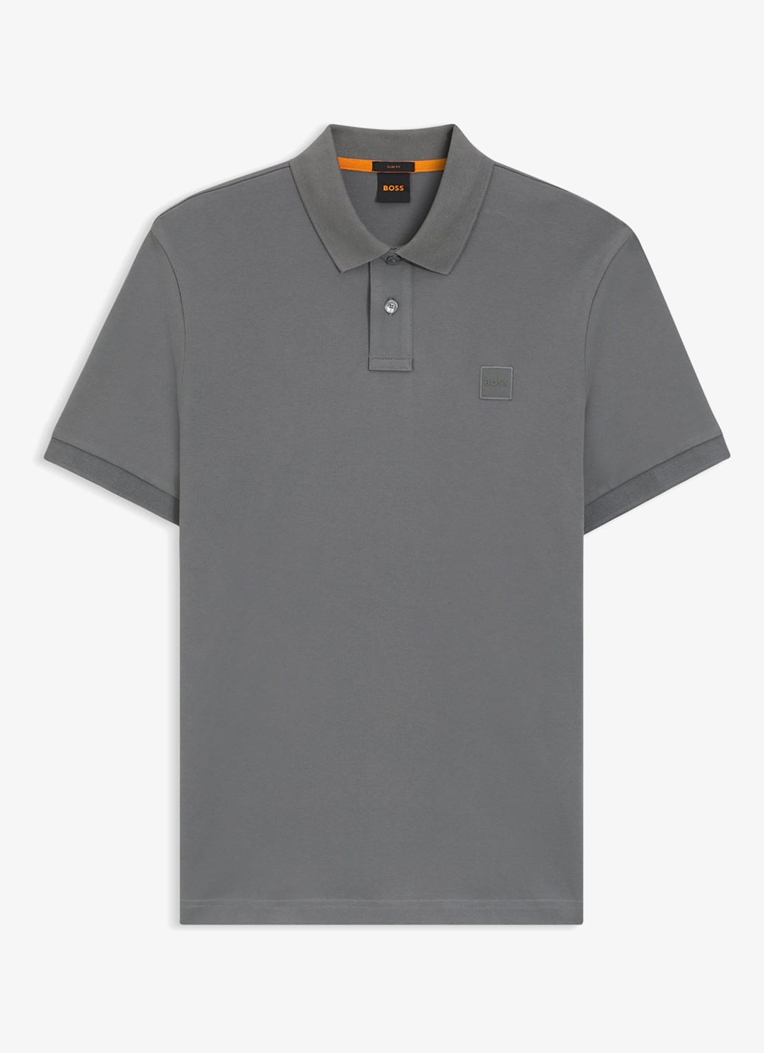 BOSS Slim-fit polo van stretchkatoen met logopatch - voorkant 4 middengrijs