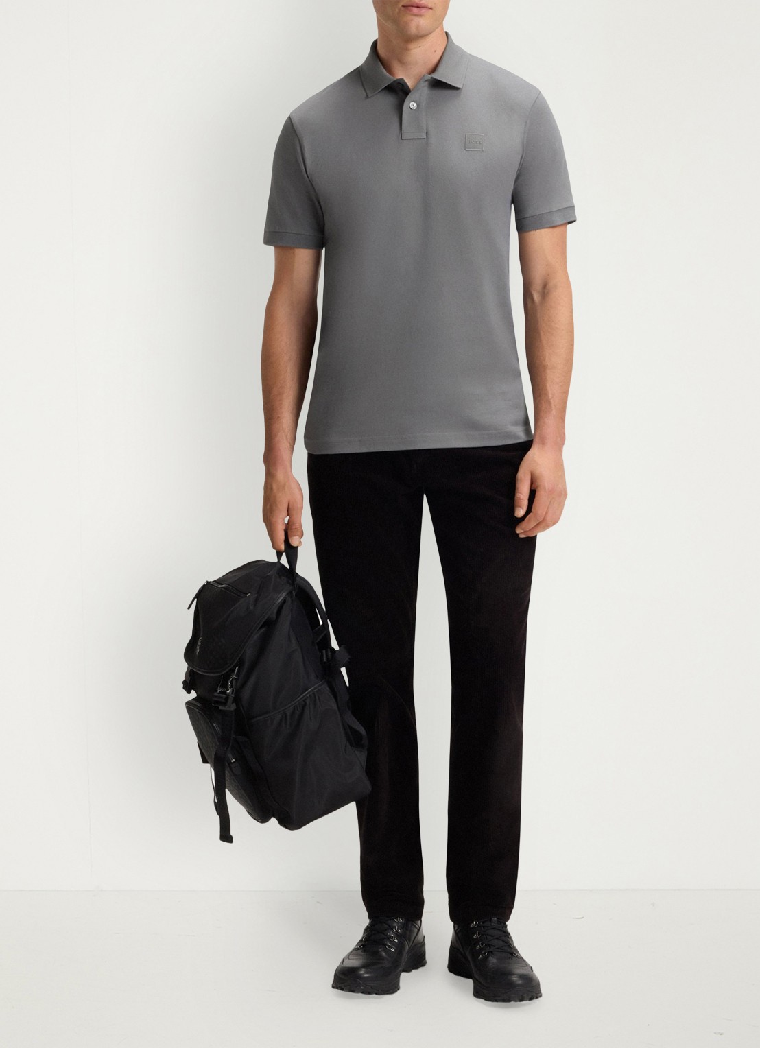 BOSS Slim-fit polo van stretchkatoen met logopatch - voorkant 5 middengrijs