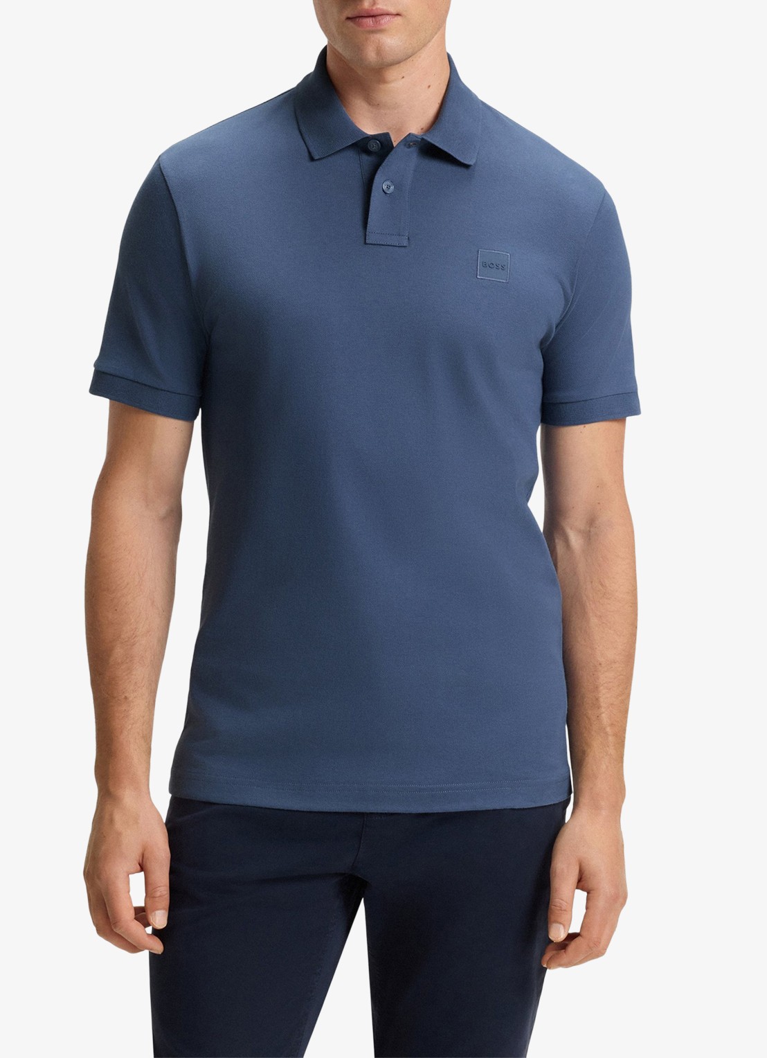 BOSS Slim-fit polo van stretchkatoen met logopatch - detail 4 donkerblauw