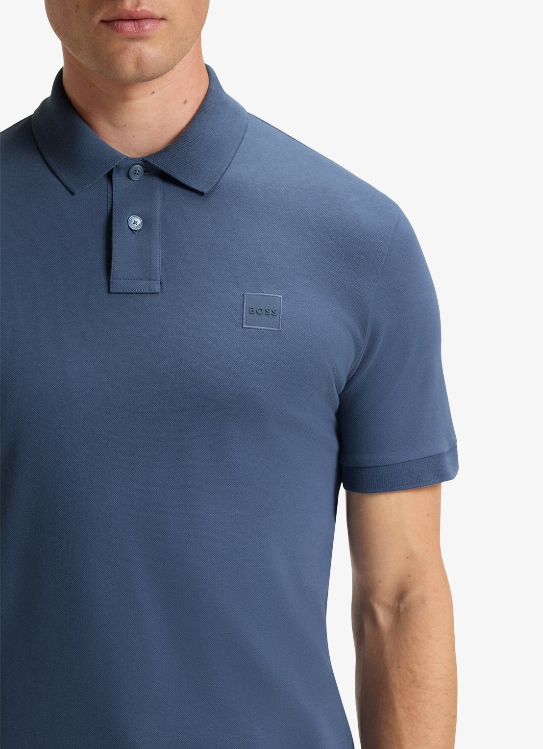 BOSS Slim-fit polo van stretchkatoen met logopatch - detail 5 donkerblauw