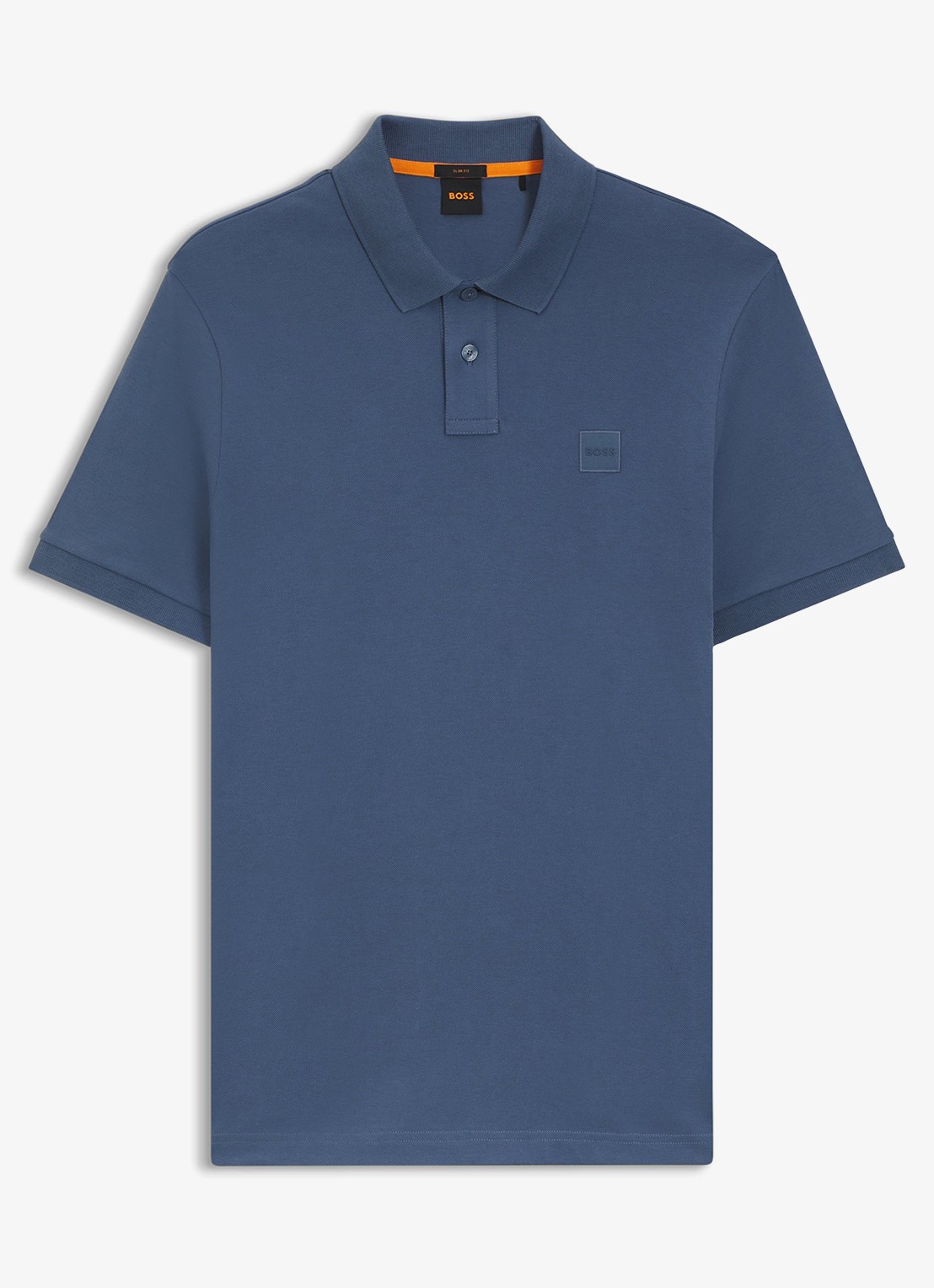 BOSS Slim-fit polo van stretchkatoen met logopatch - voorkant 2 donkerblauw
