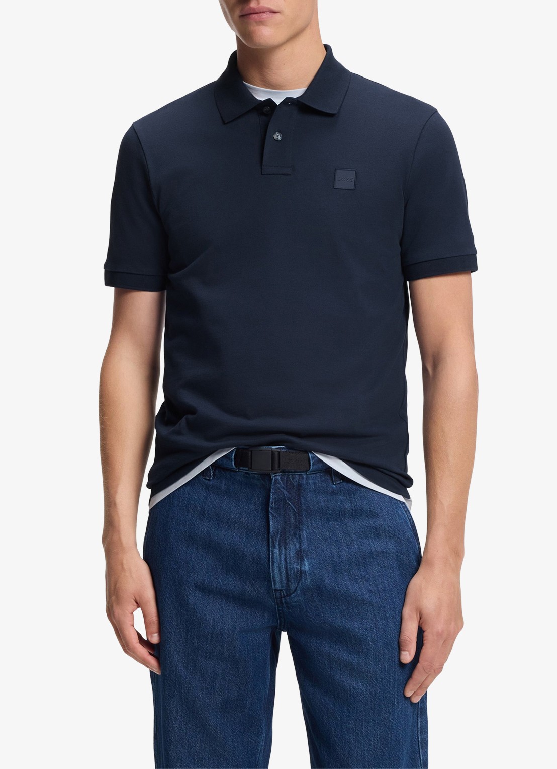 BOSS Slim-fit polo van stretchkatoen met logopatch - detail 3 indigo