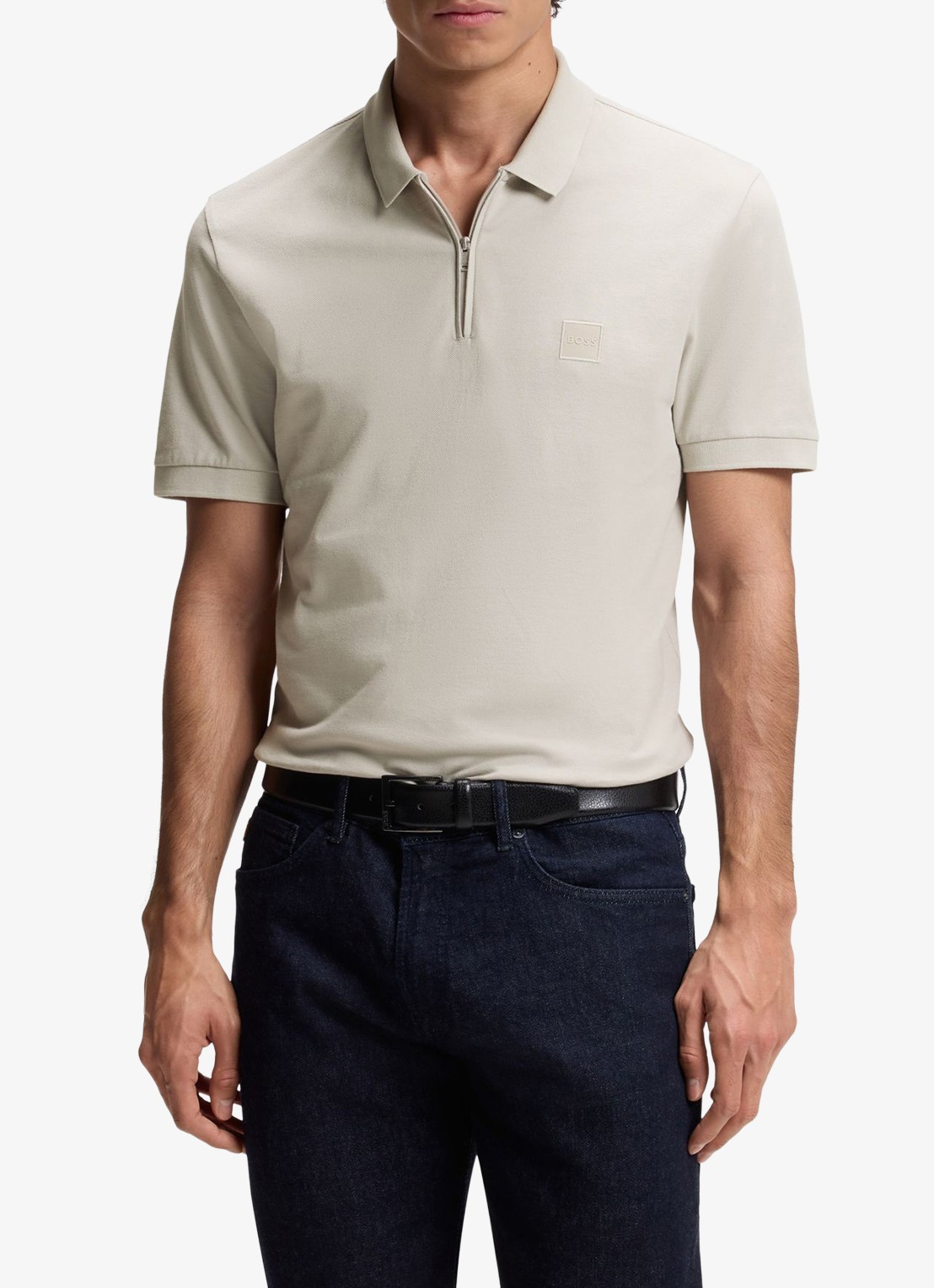 BOSS Slim-fit polo van stretchkatoen met logopatch - detail 4 open grey-070 / grijs