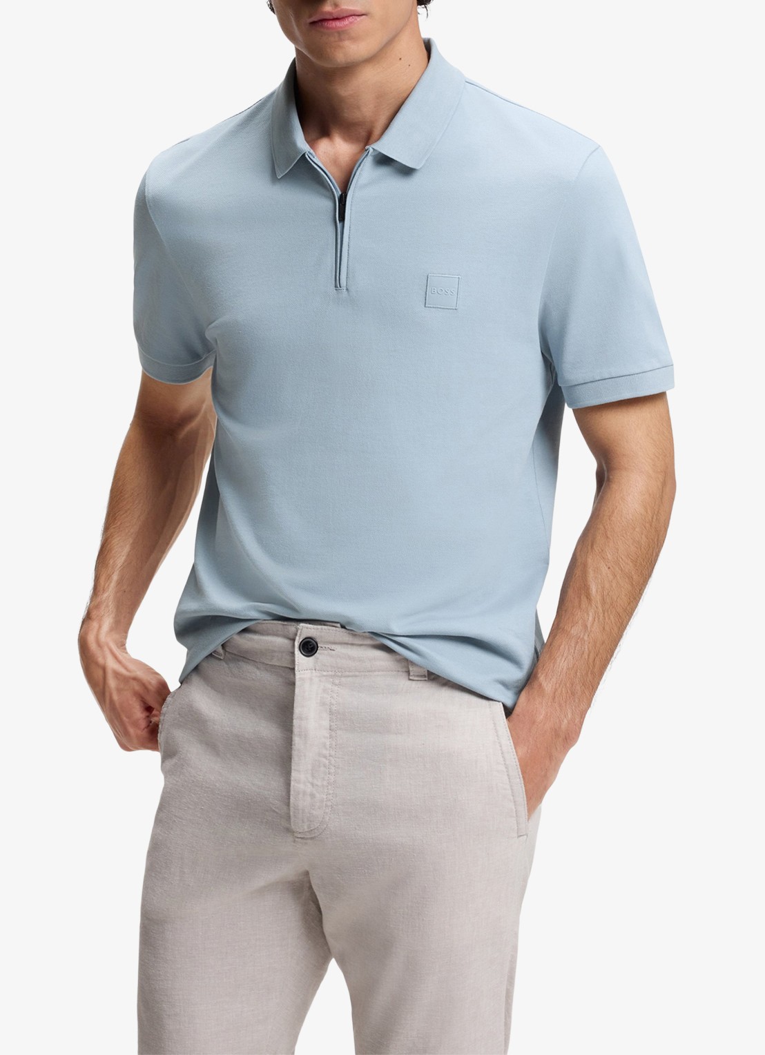 BOSS Slim-fit polo van stretchkatoen met logopatch - detail 4 light/pastel blue-458 / blauw