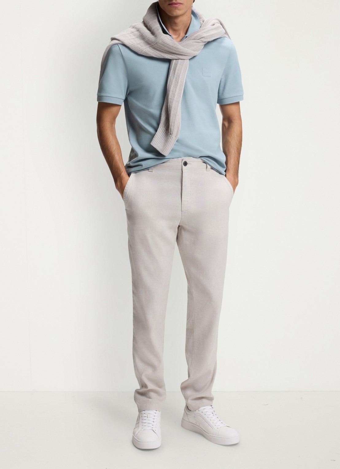 BOSS Slim-fit polo van stretchkatoen met logopatch - voorkant 2 light/pastel blue-458 / blauw