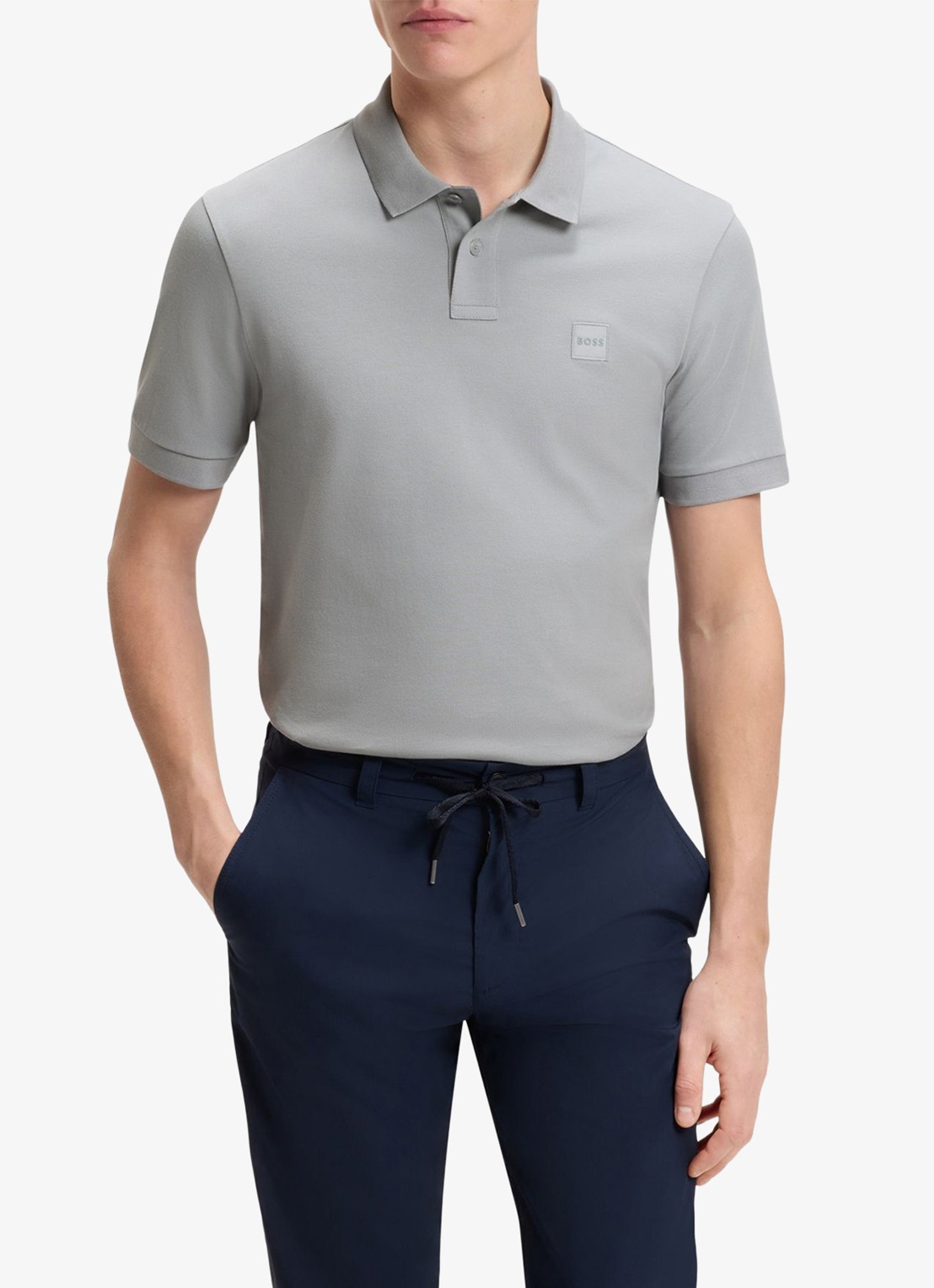 BOSS Slim-fit polo van stretchkatoen met logopatch - detail 4 zilver