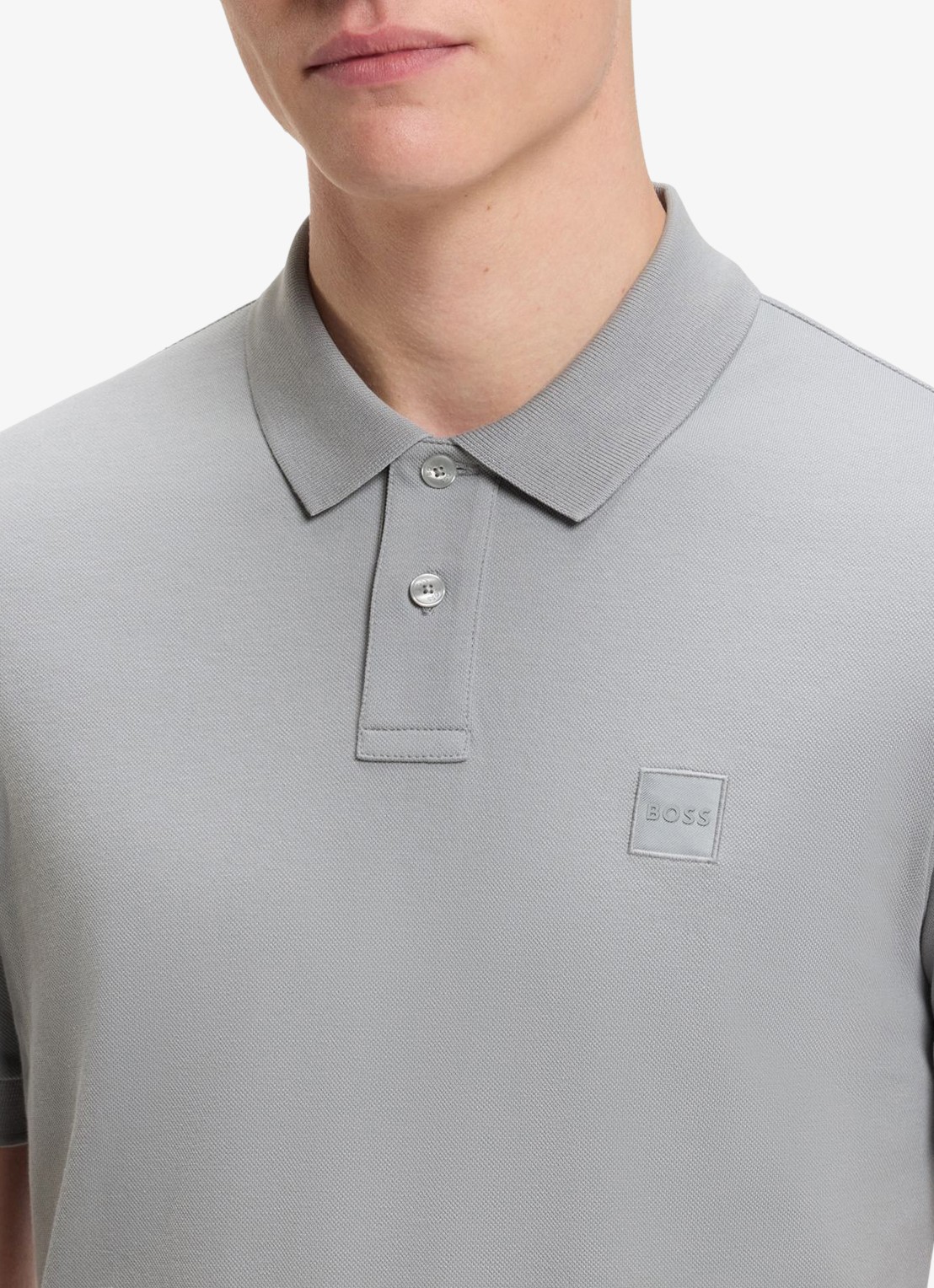 BOSS Slim-fit polo van stretchkatoen met logopatch - detail 5 zilver