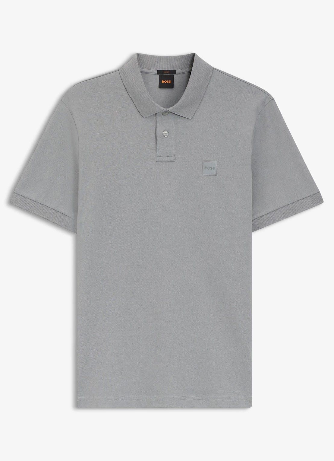 BOSS Slim-fit polo van stretchkatoen met logopatch - voorkant zilver