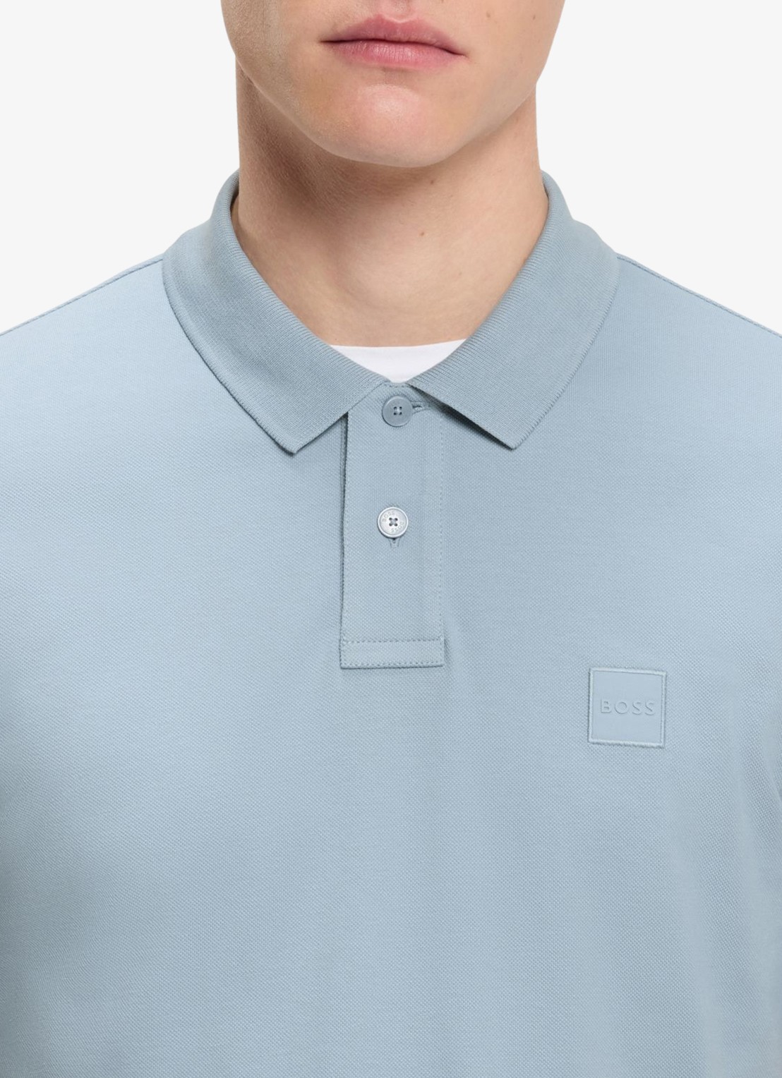 BOSS Slim-fit polo van stretchkatoen met logopatch - detail 4 pastel blue