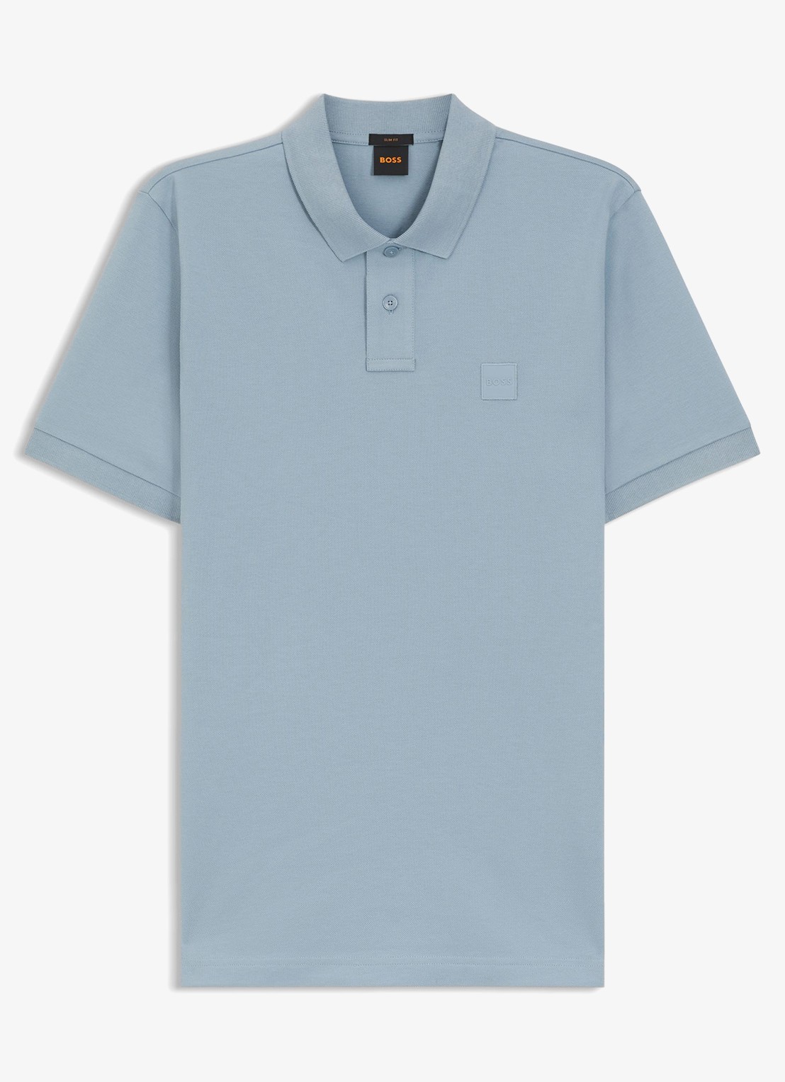 BOSS Slim-fit polo van stretchkatoen met logopatch - voorkant pastel blue