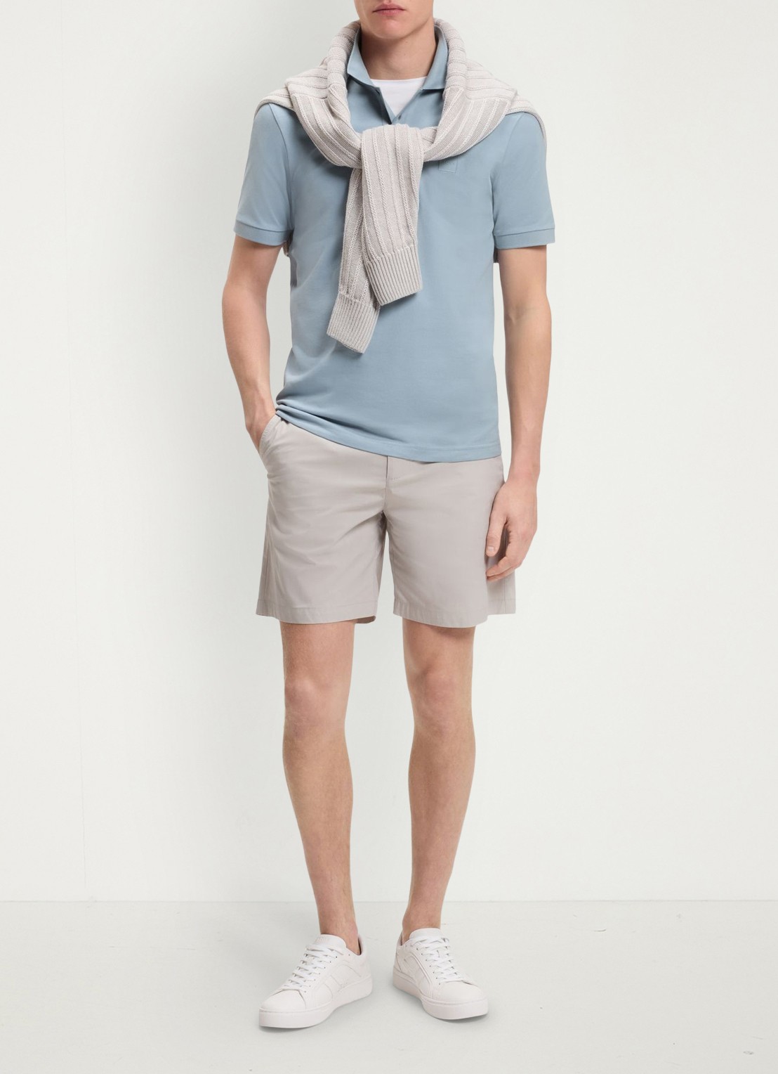 BOSS Slim-fit polo van stretchkatoen met logopatch - voorkant 2 pastel blue