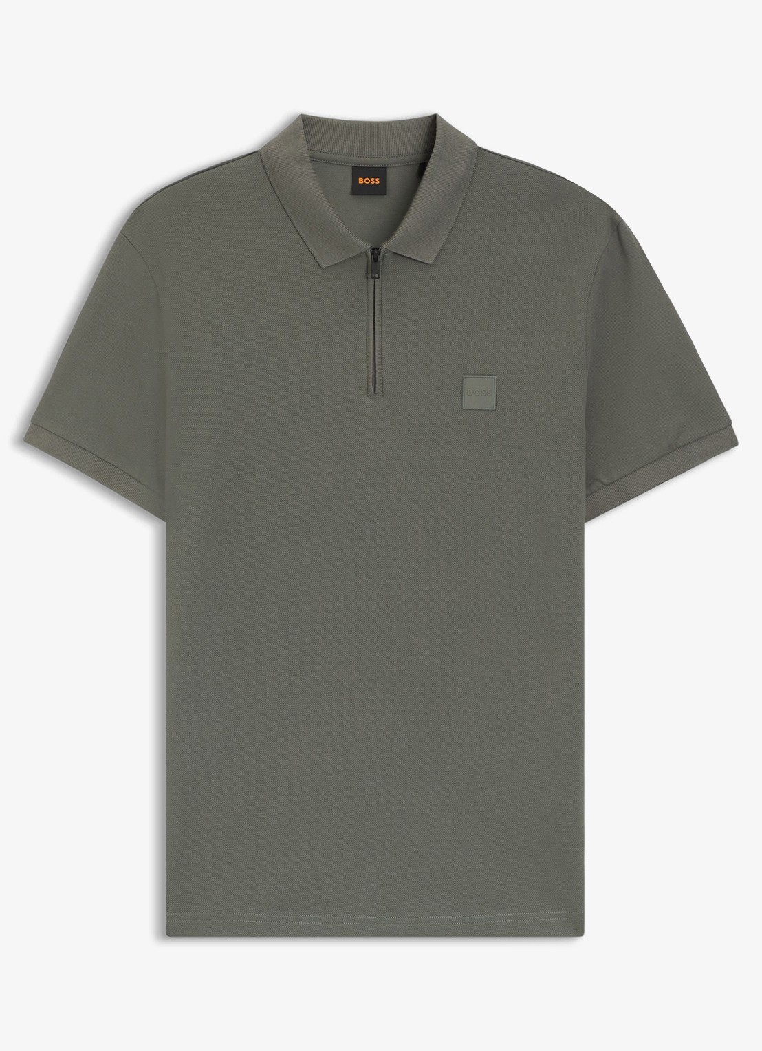 BOSS Slim-fit polo van stretchkatoen met logopatch - voorkant 3 open grey-076 / grijs
