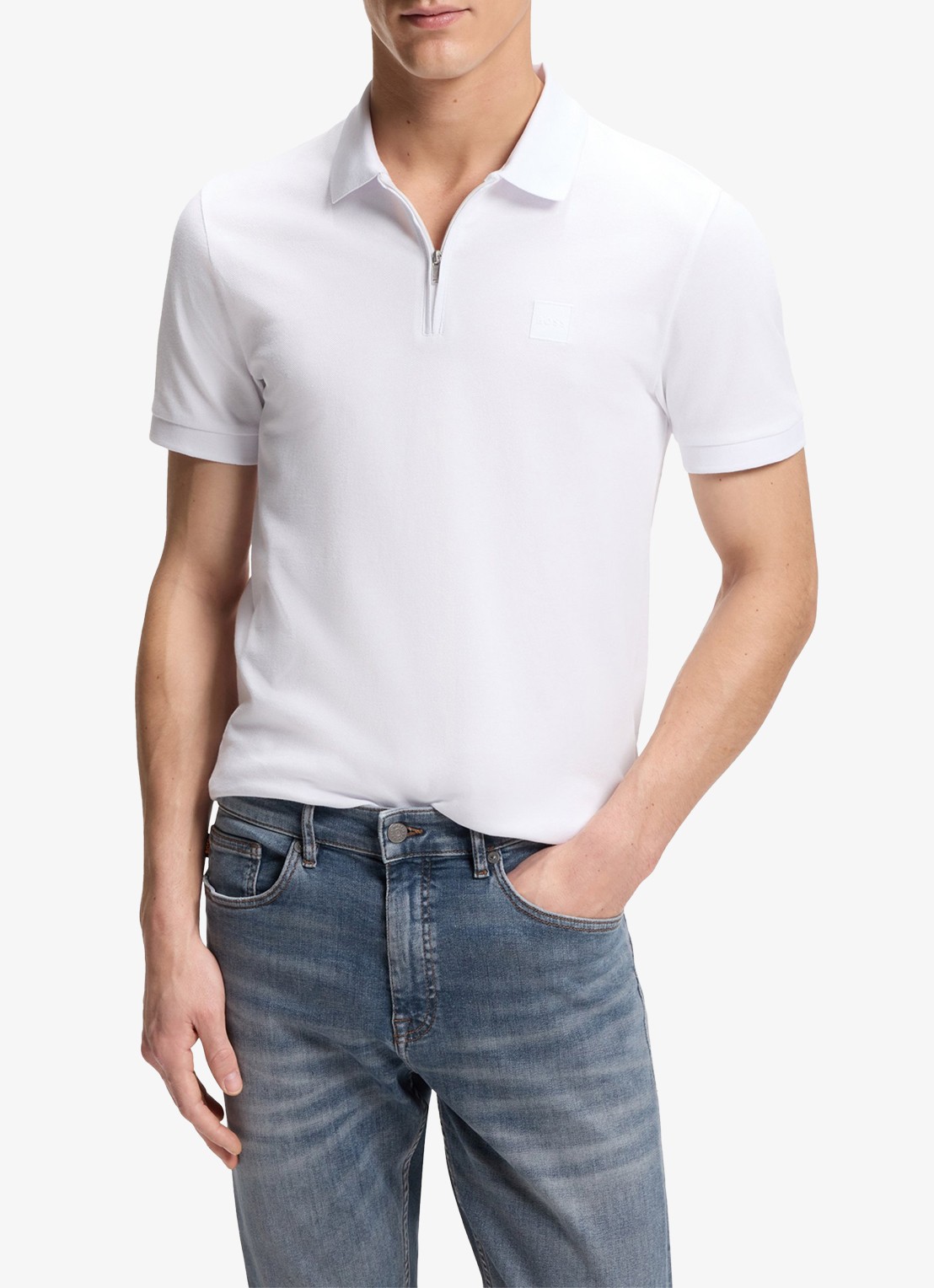 BOSS Slim-fit polo van stretchkatoen met logopatch - detail 4 white-100 / wit