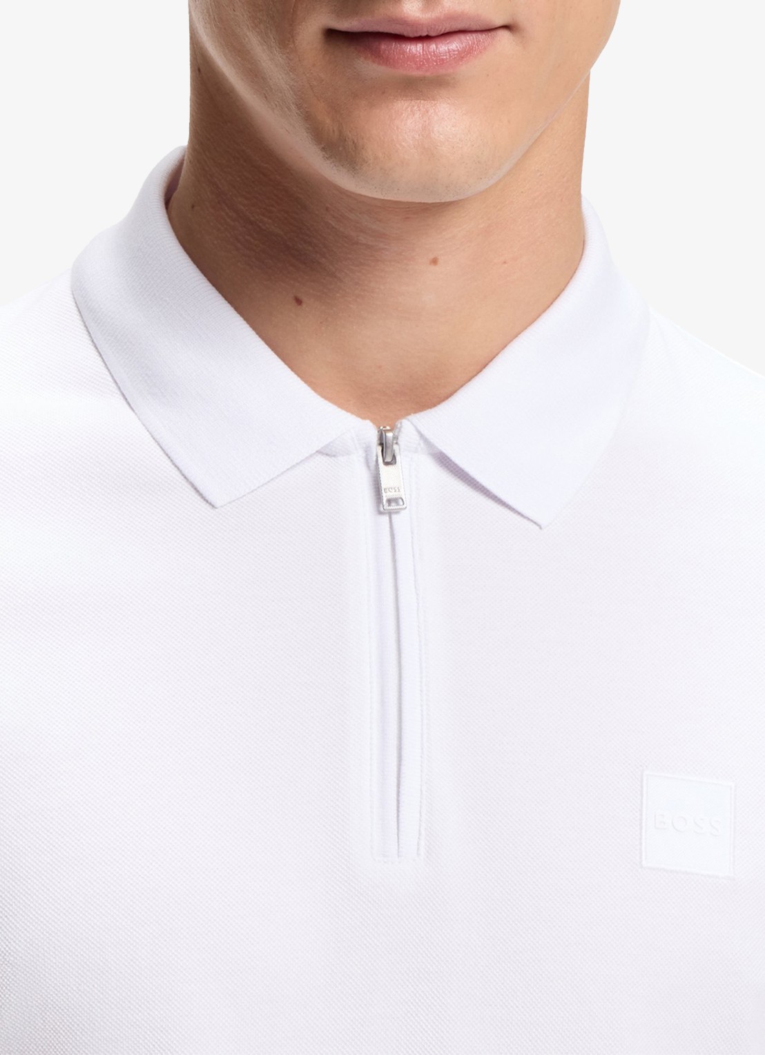 BOSS Slim-fit polo van stretchkatoen met logopatch - detail 5 white-100 / wit