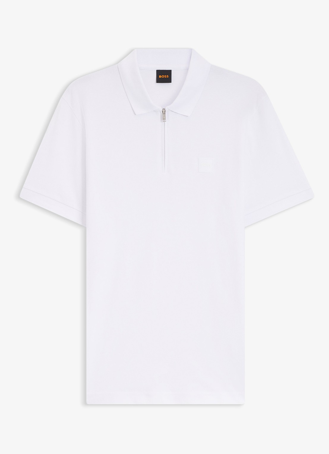 BOSS Slim-fit polo van stretchkatoen met logopatch - voorkant white-100 / wit