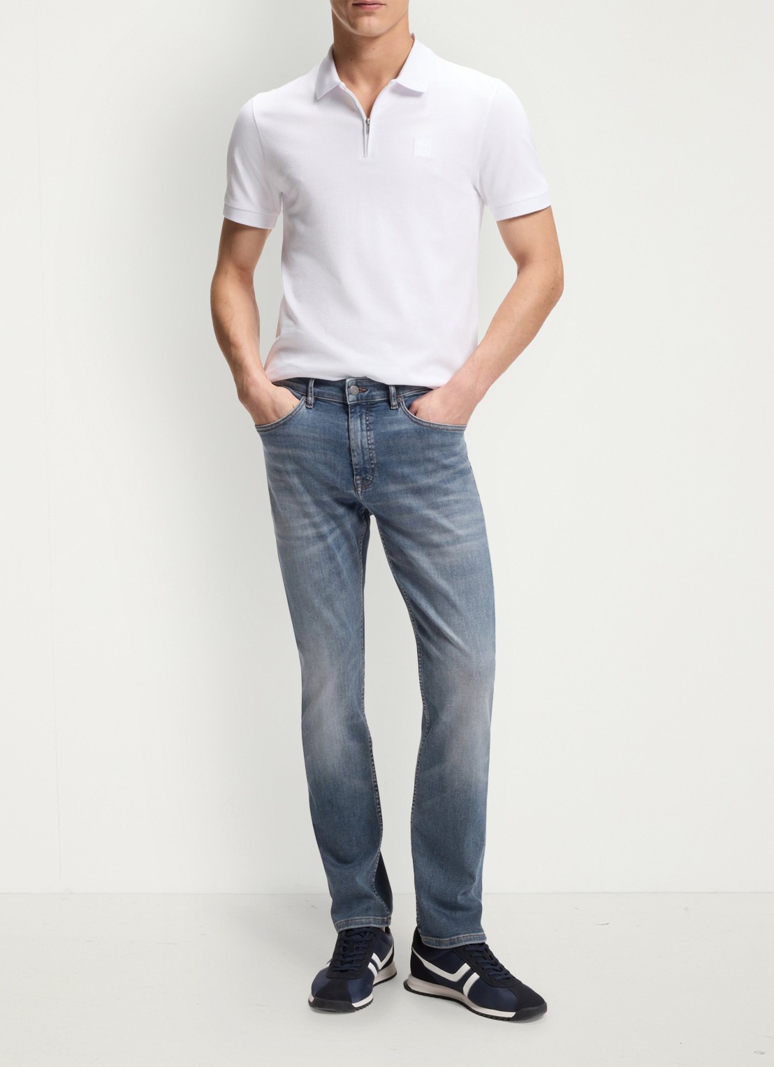 BOSS Slim-fit polo van stretchkatoen met logopatch - voorkant 2 white-100 / wit